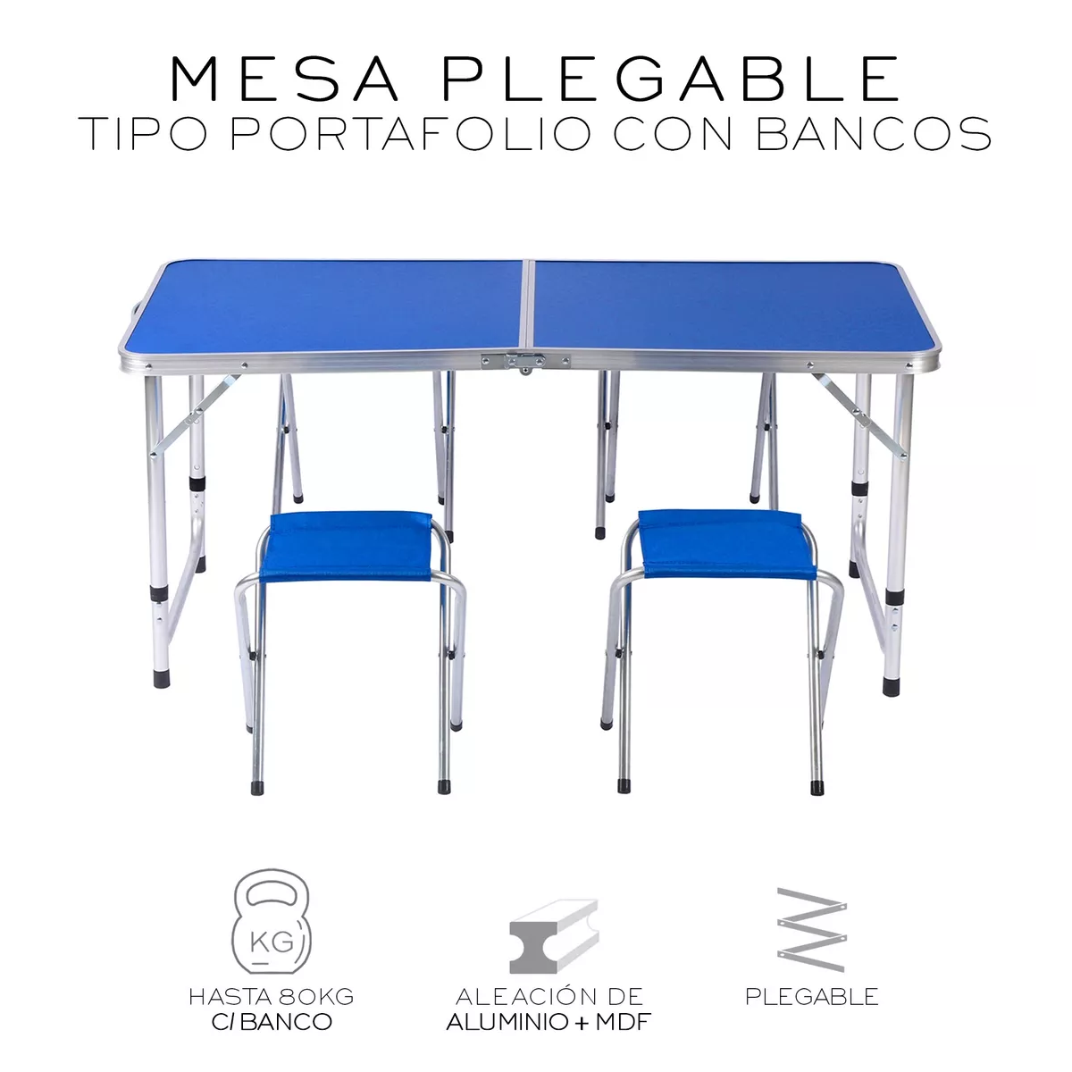 Mesa Plegable Portátil Con 4 Bancos Para Jardin Azul
