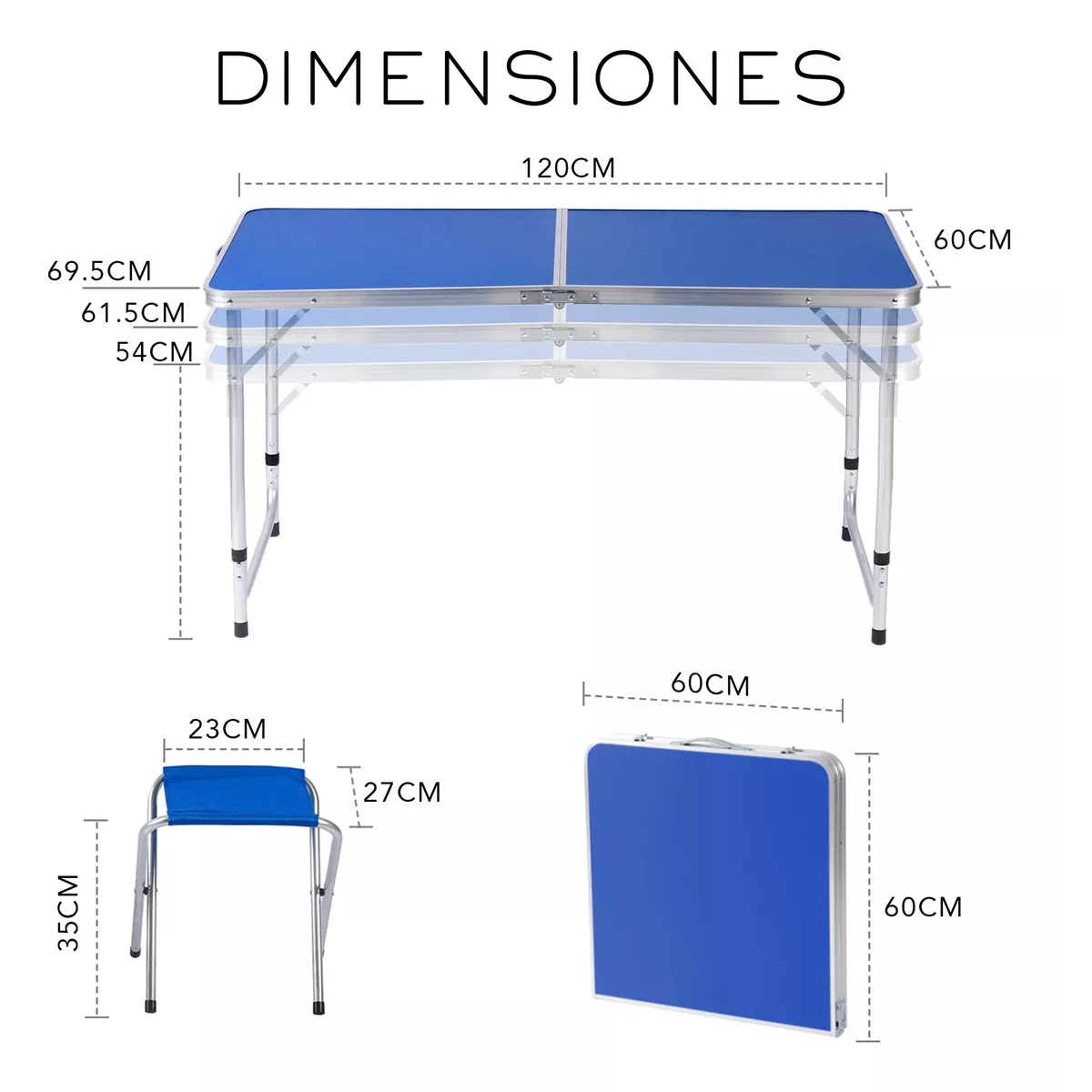 Mesa Plegable Portátil Con 4 Bancos Para Jardin Azul
