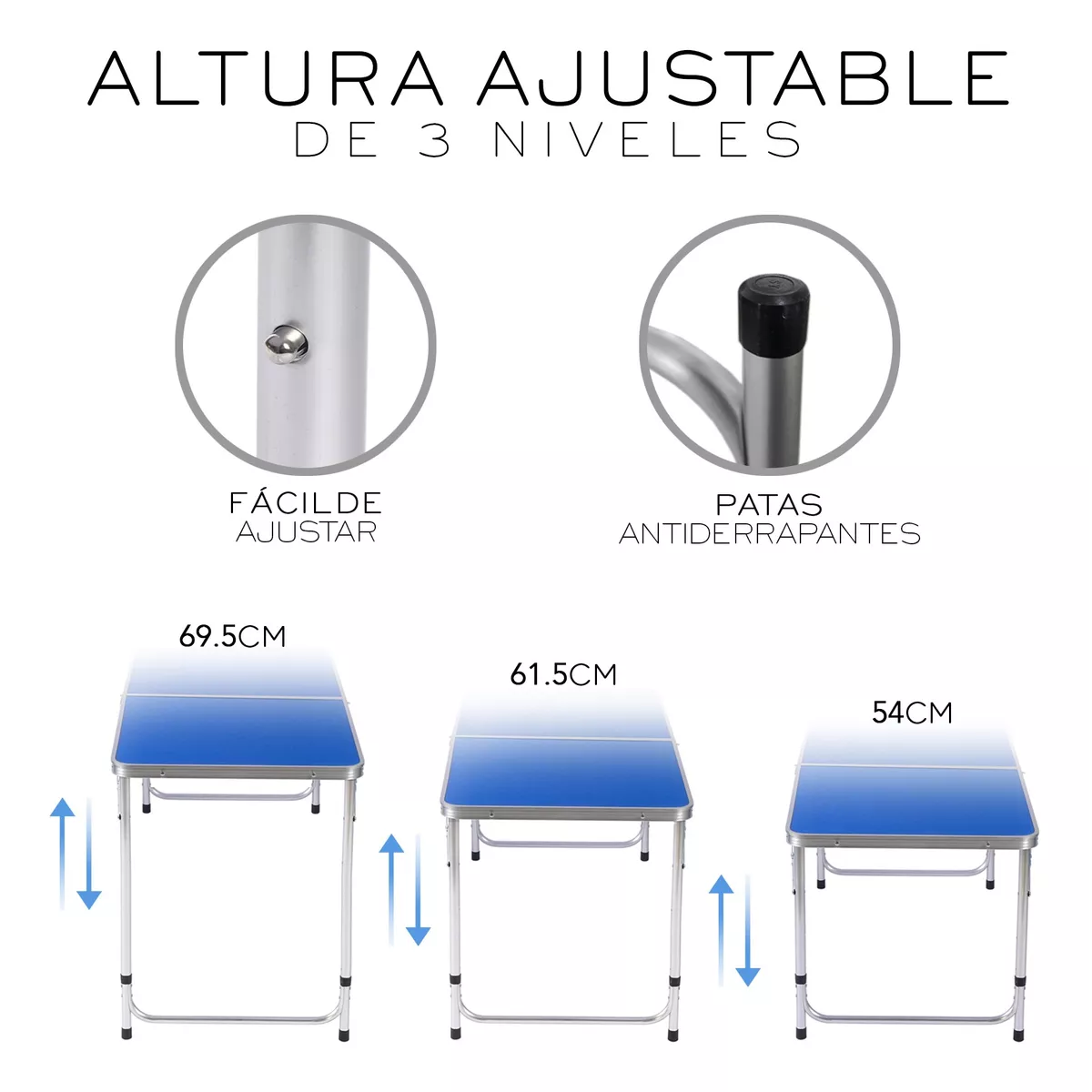 Mesa Plegable Portátil Con 4 Bancos Para Jardin Azul