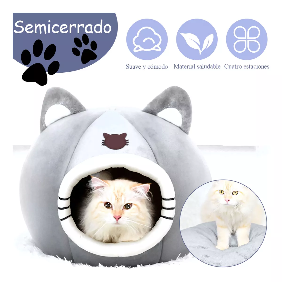 2 En 1 Cama Cueva Y Casa Para Gato Perro Cachorro Con Cojín