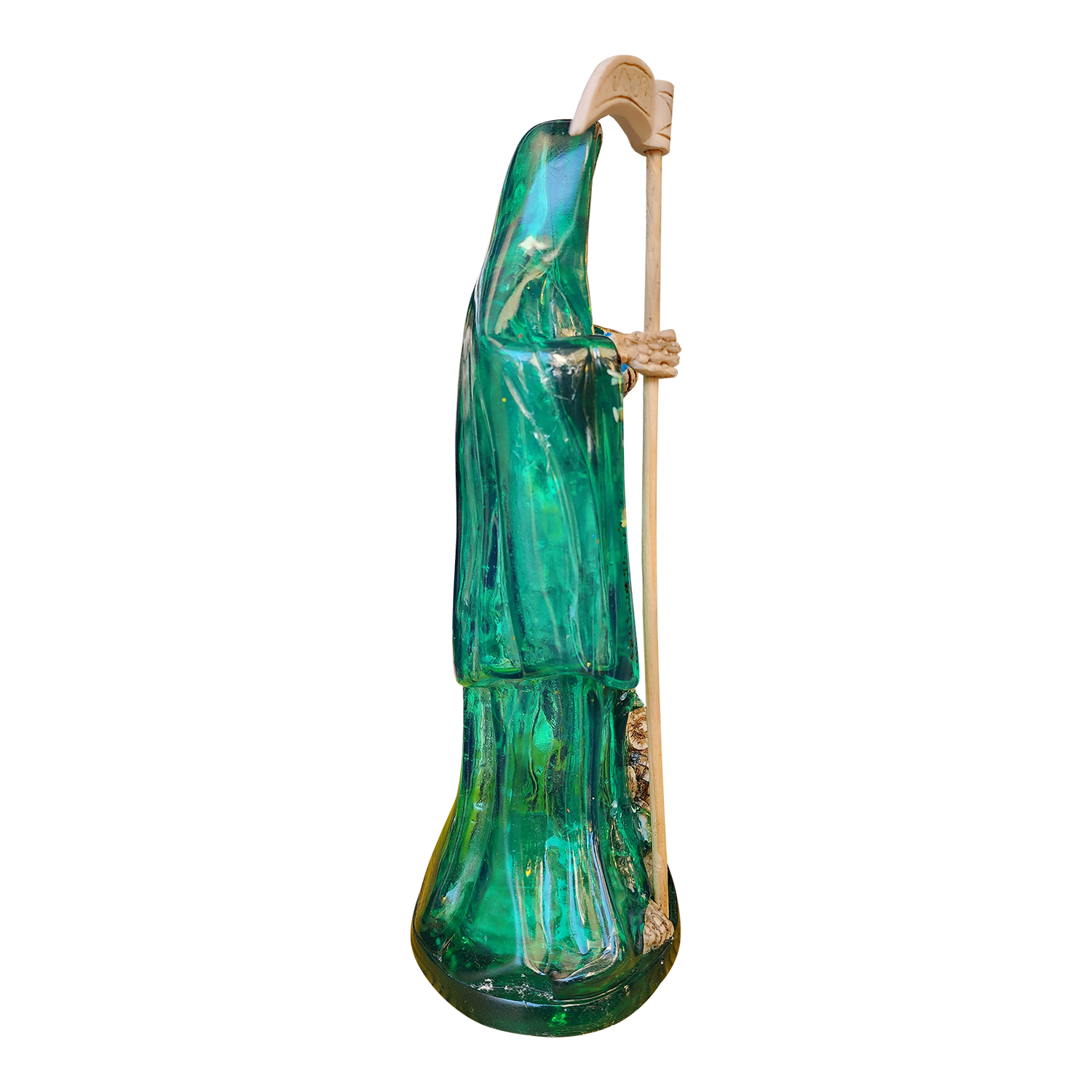 Santa Muerte 30 Cm Transparente Verde Justica + Libro