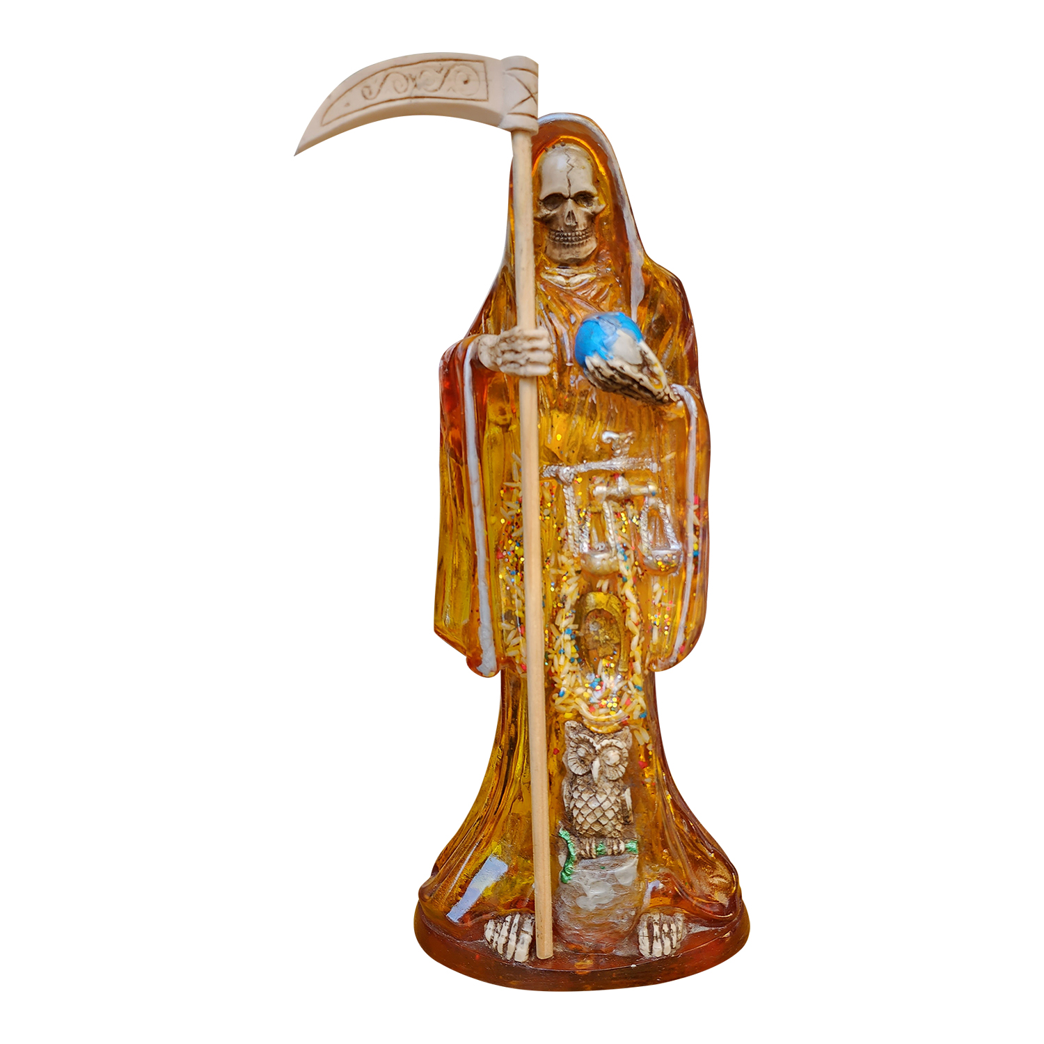 Santa Muerte Ambar Transparente 30cm + Libro Sanación Y Salud