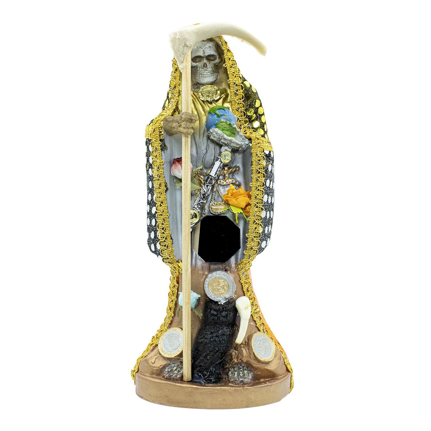 Santa Muerte 3 Metales Vestida 30cm + Libro Abundancia