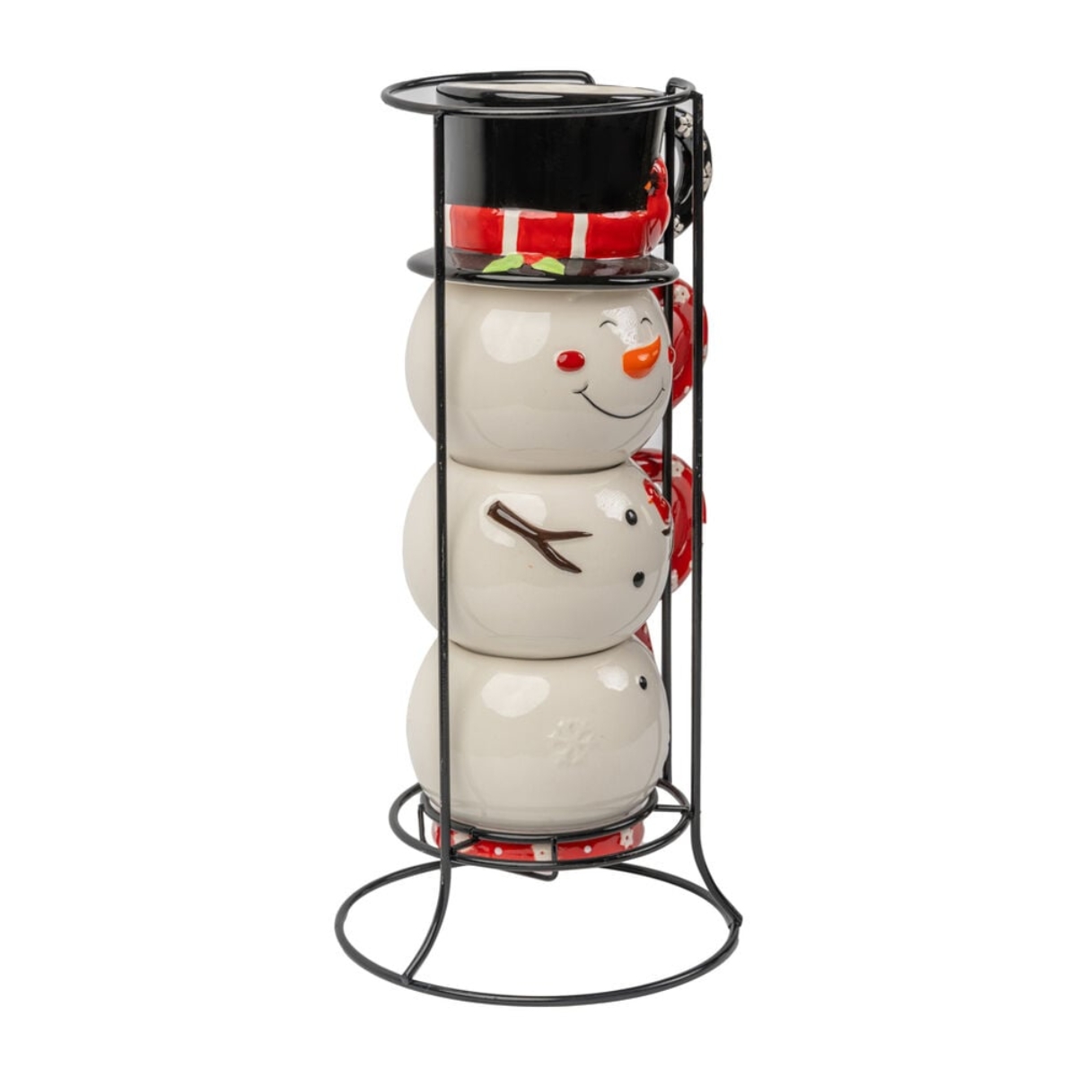 Juego de Tazas Navideñas Member's Choice Muñeco de Nieve + Rack Fina Cerámica