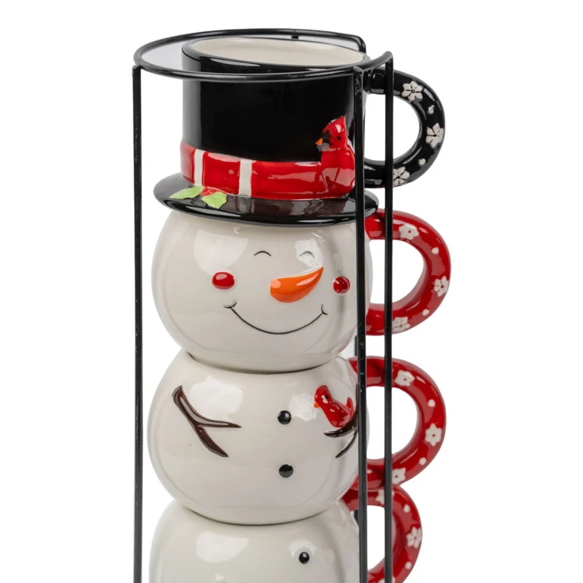 Juego de Tazas Navideñas Member's Choice Muñeco de Nieve + Rack Fina Cerámica