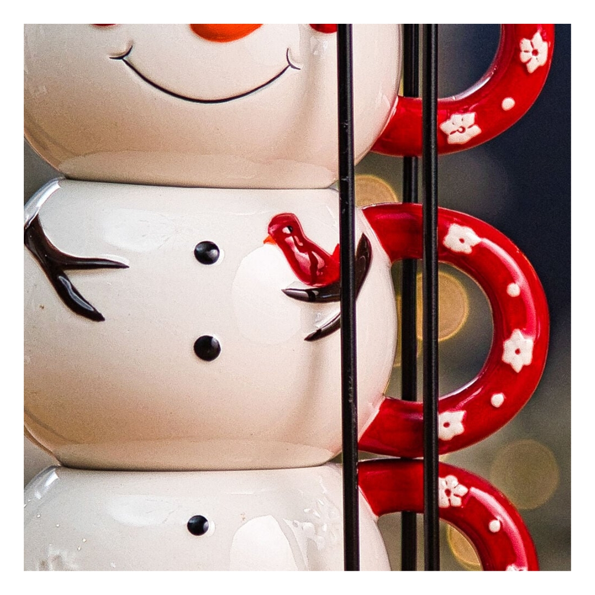 Juego de Tazas Navideñas Member's Choice Muñeco de Nieve + Rack Fina Cerámica