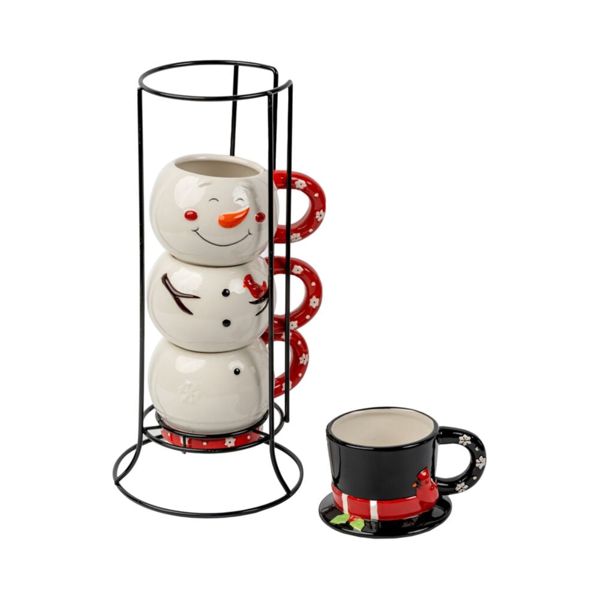 Juego de Tazas Navideñas Member's Choice Muñeco de Nieve + Rack Fina Cerámica