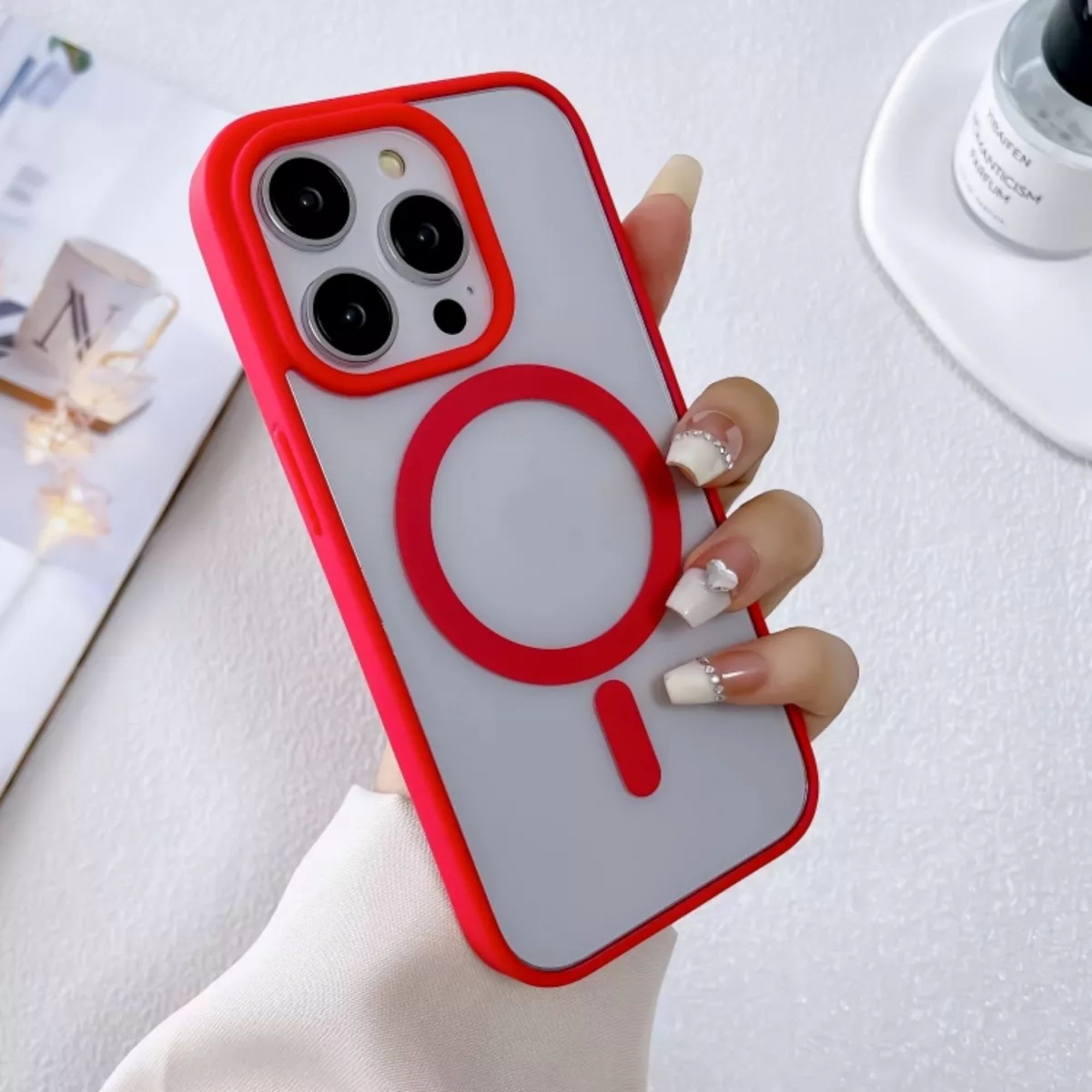 Funda Transparente Clear Case Color Para Iphone 16 pro max / Rojo