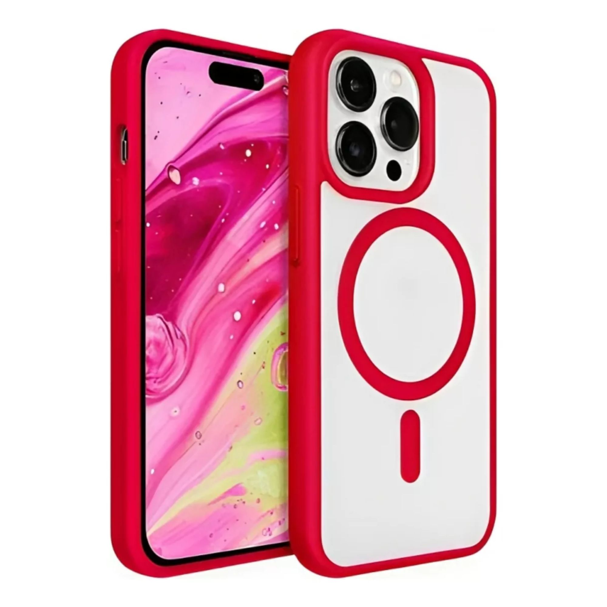 Funda Transparente Clear Case Color Para Iphone 16 pro max / Rojo