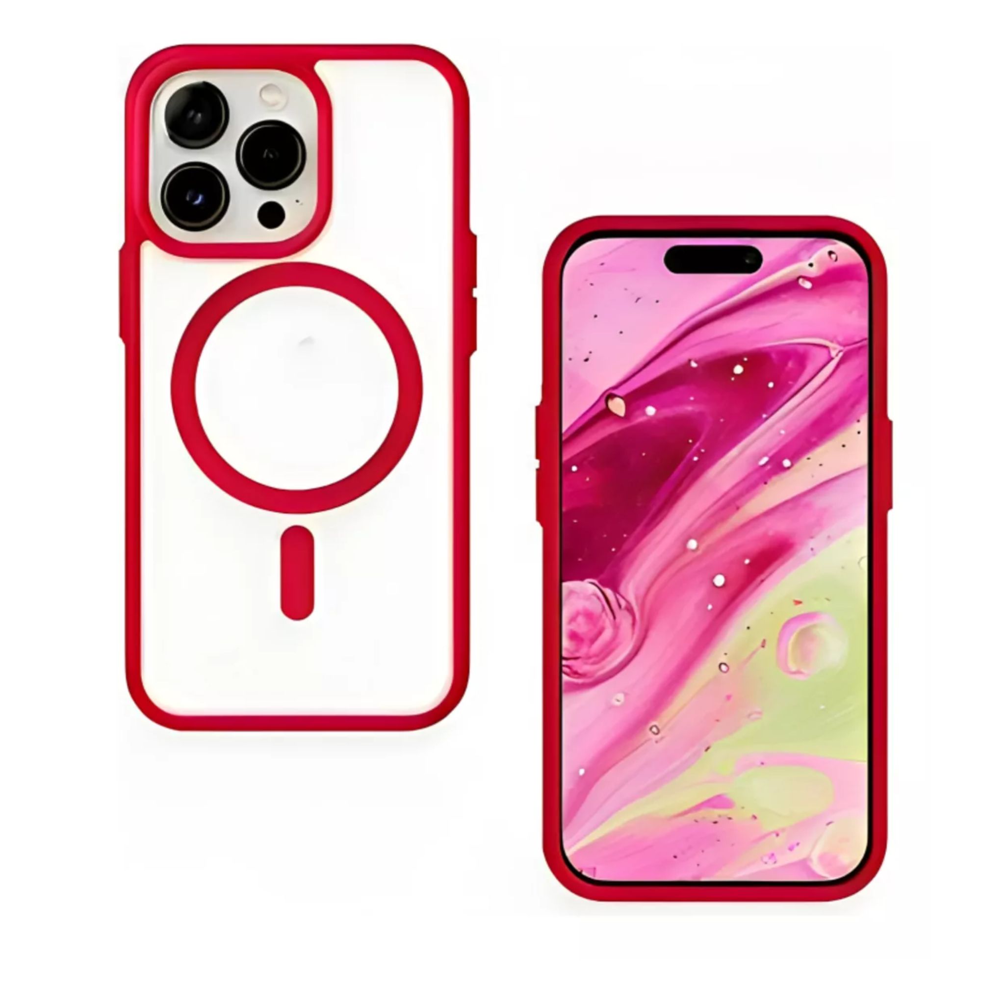 Funda Transparente Clear Case Color Para Iphone 16 pro max / Rojo