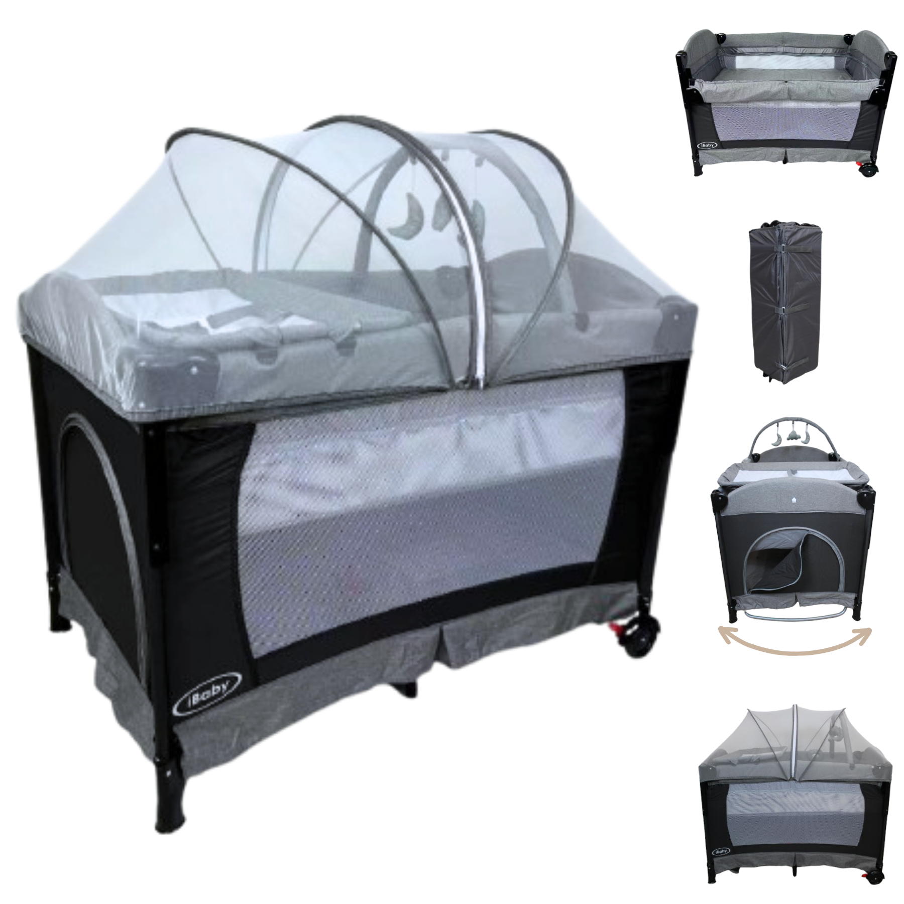 Cuna Corral Mecedora Y Colecho 4 En 1 Tuscani Ibaby - Negro