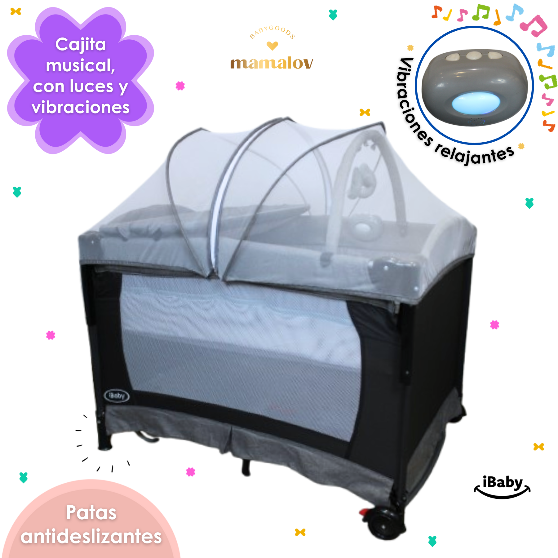 Cuna Corral Mecedora Y Colecho 4 En 1 Tuscani Ibaby - Negro