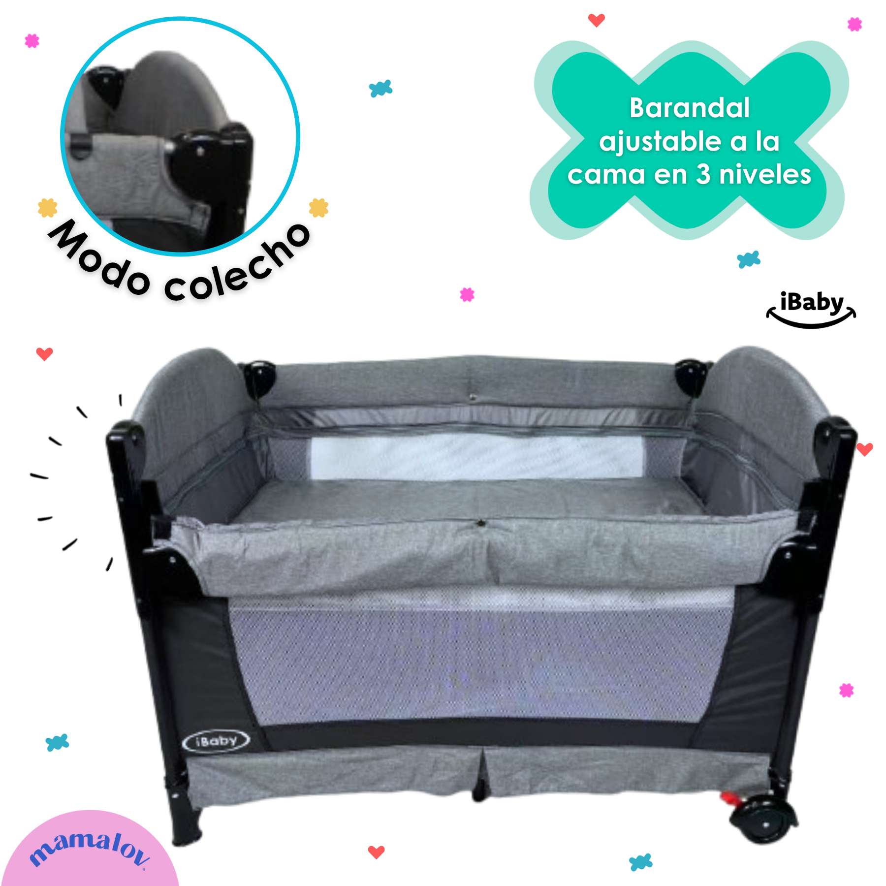 Cuna Corral Mecedora Y Colecho 4 En 1 Tuscani Ibaby - Negro