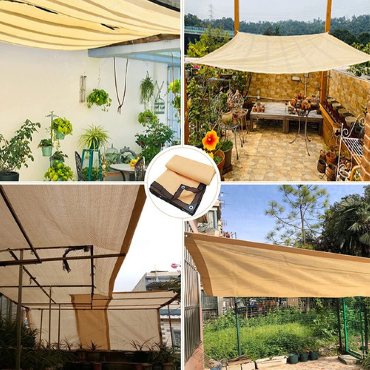 Malla Sombra Exteriores Con Cuerda 6 x 4 m 95% Uv Beige 