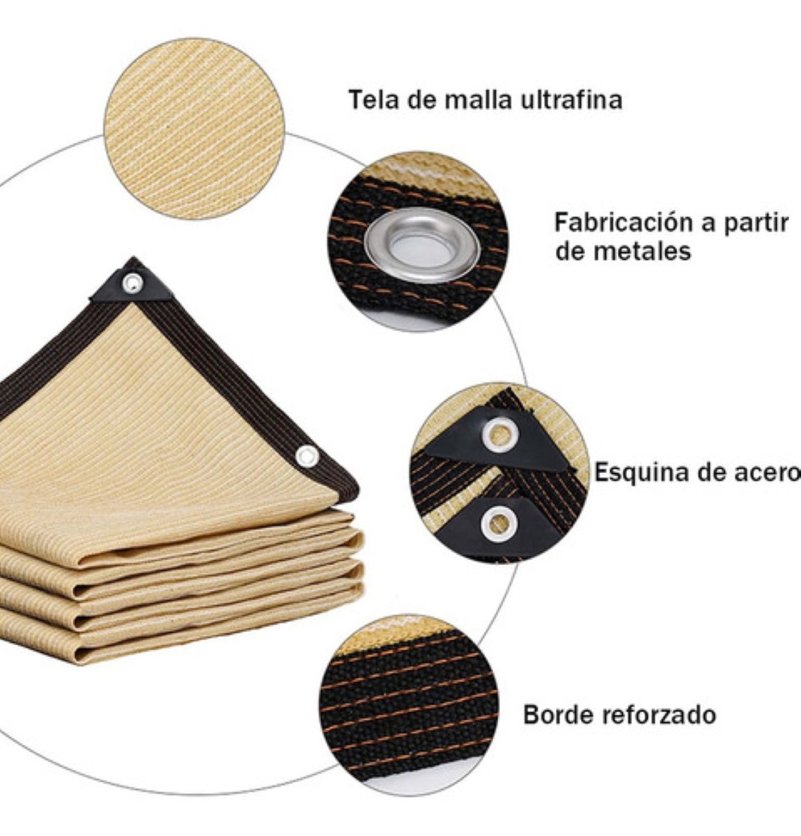 Malla Sombra Exteriores Con Cuerda 6 x 4 m 95% Uv Beige 