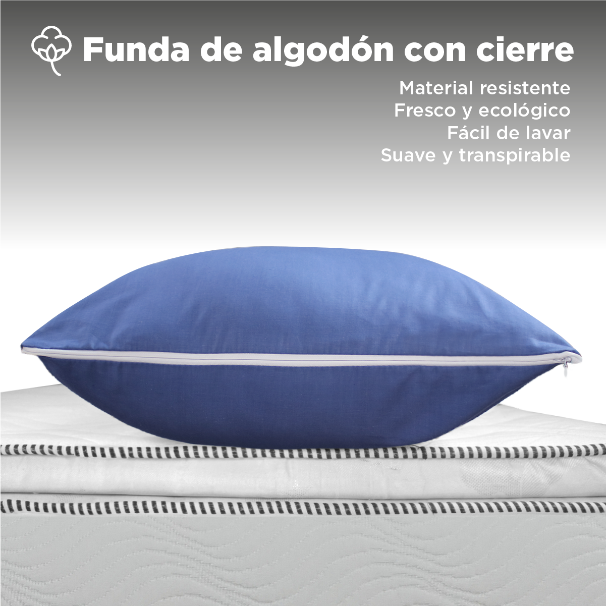 Almohada Matrimonial 100% Algodón 144 Hilos Semi Firme Color Mezclilla