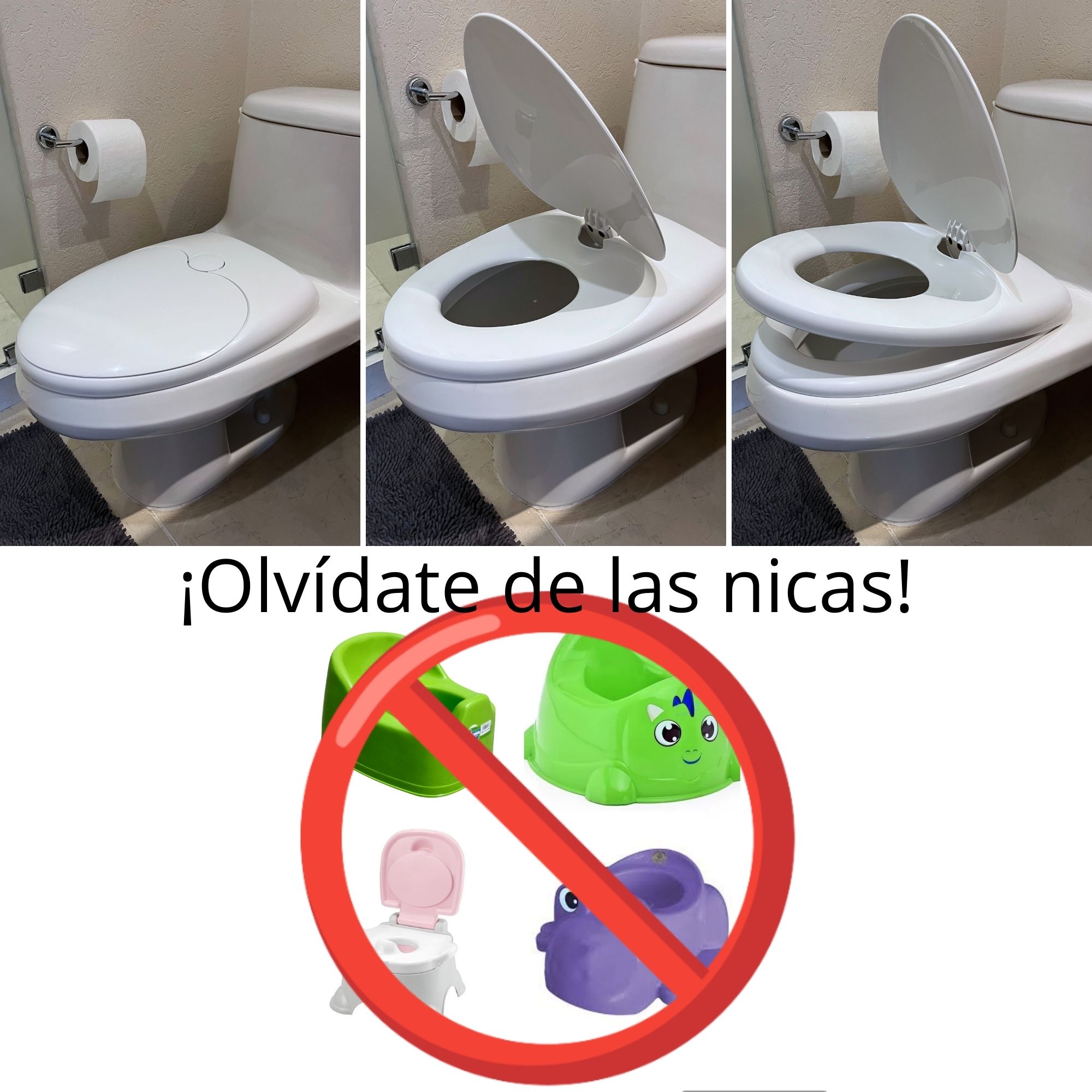 Asiento Entrenador Wc Ovalado Con dos Tapas Infantil Para Niños