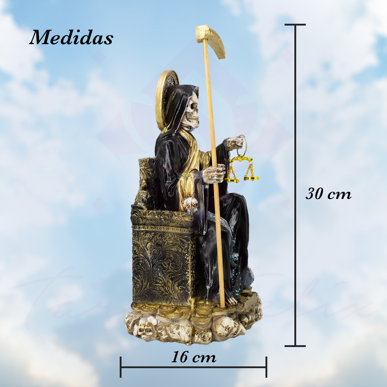 Santa Muerte Suprema 30 cm Negra con Búho + Libro