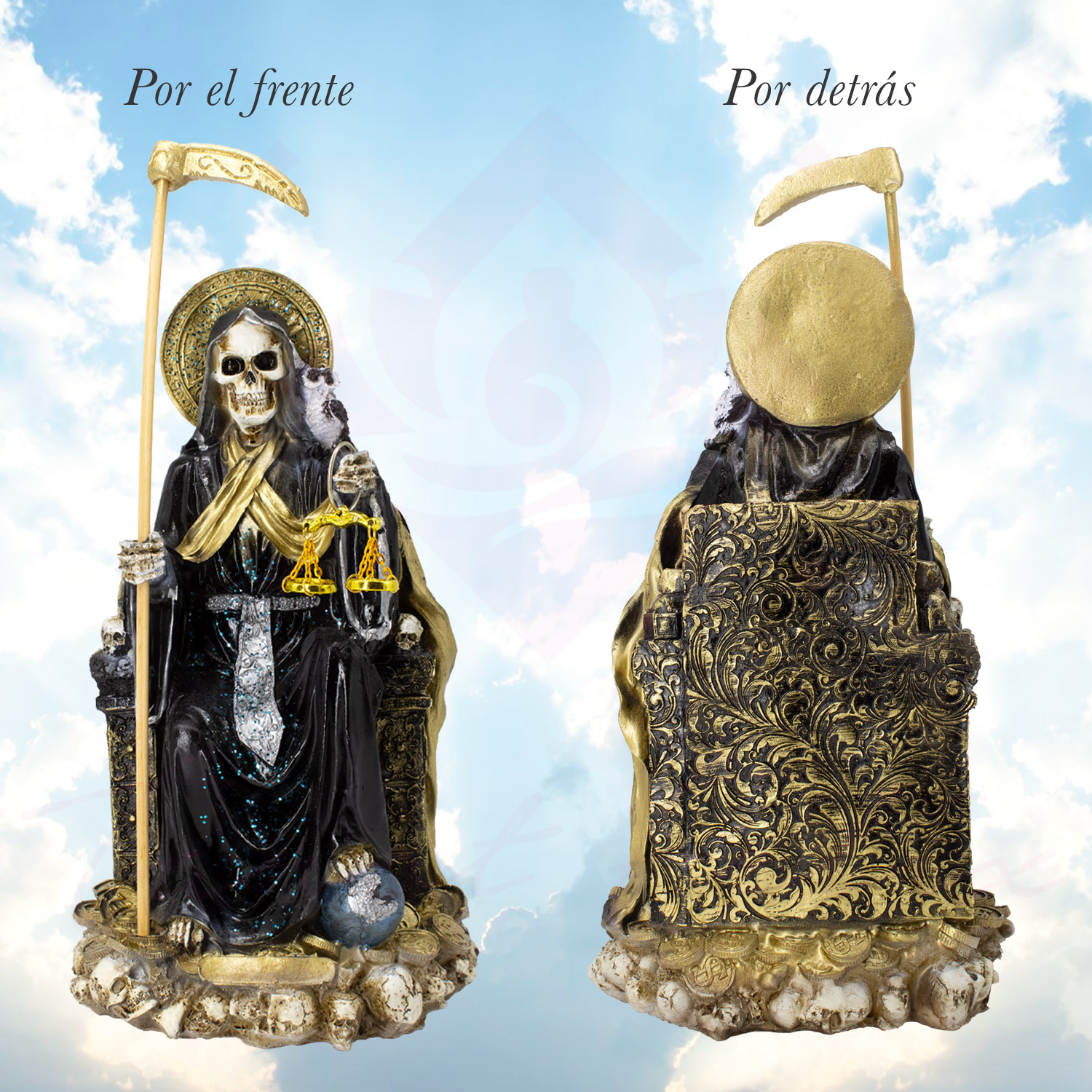 Santa Muerte Suprema 30 cm Negra con Búho + Libro