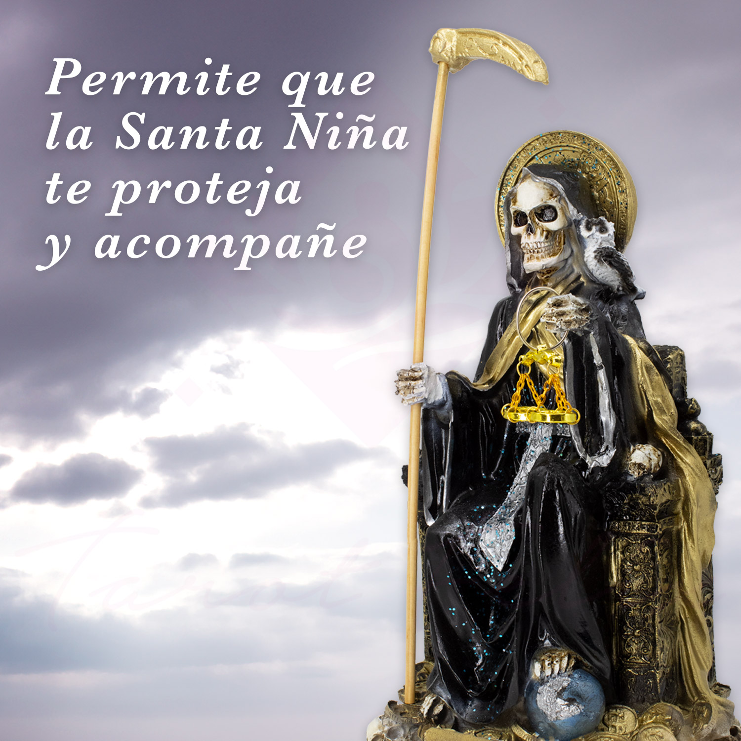 Santa Muerte Suprema 30 cm Negra con Búho + Libro