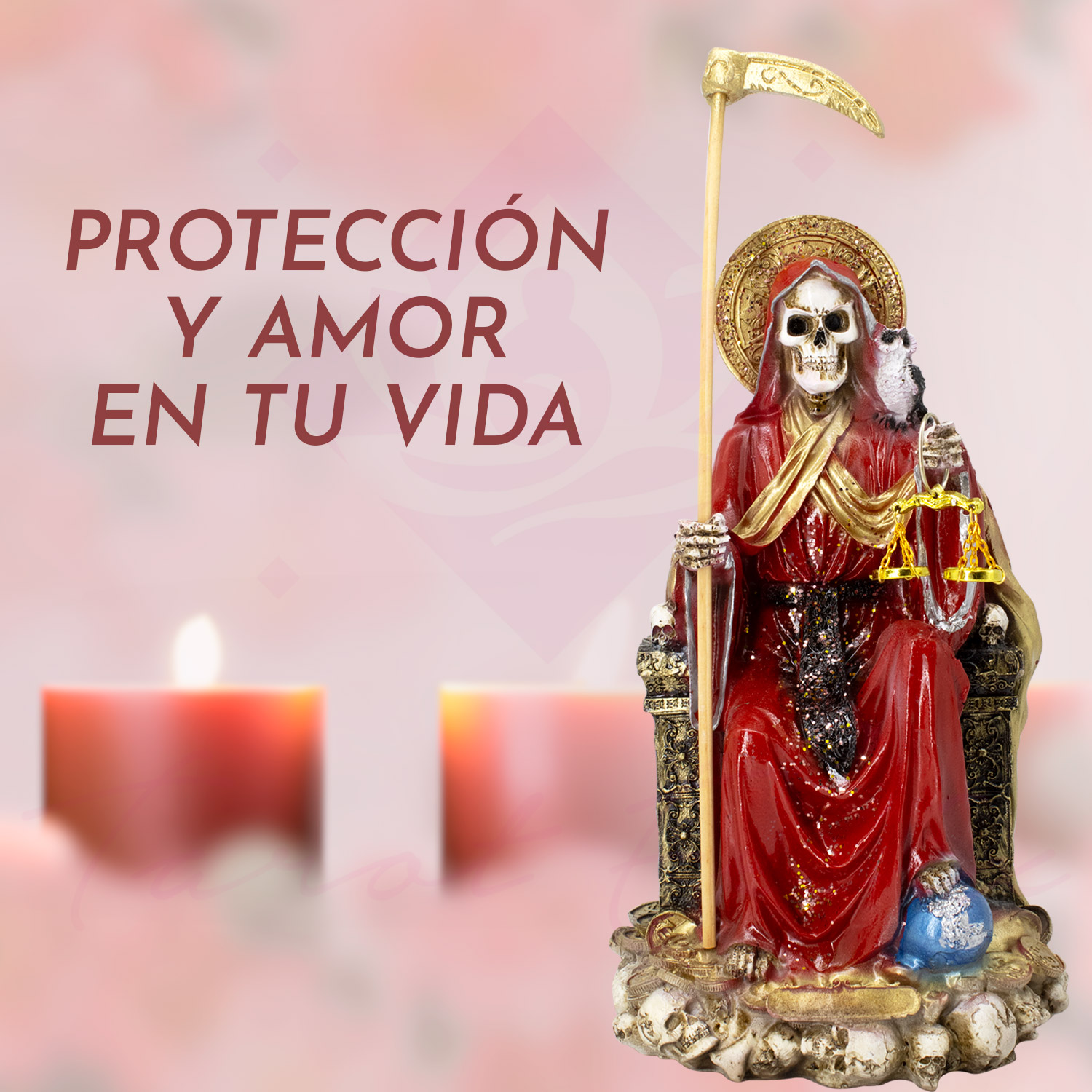 Santa Muerte Suprema Roja Búho 30 Cm Curada+ Libro