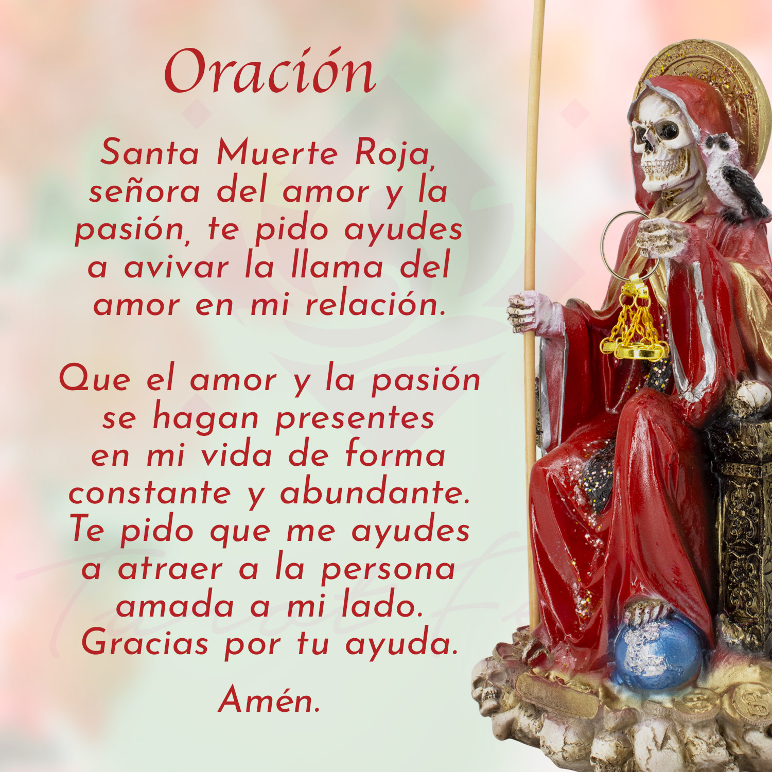 Santa Muerte Suprema Roja Búho 30 Cm Curada+ Libro