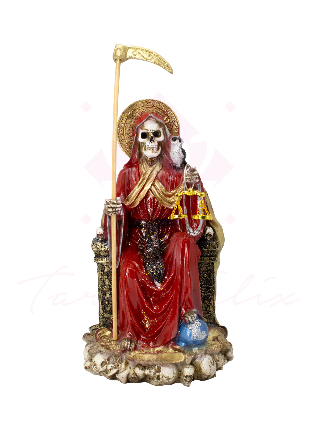 Santa Muerte Suprema Roja Búho 30 Cm Curada+ Libro