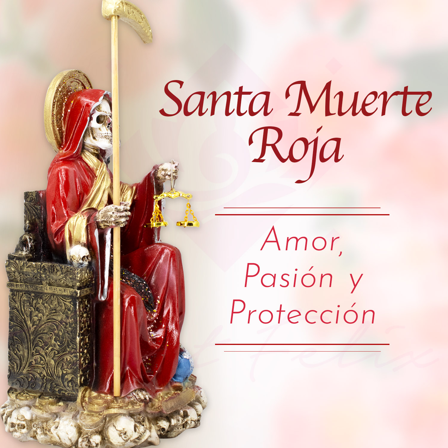 Santa Muerte Suprema Roja Búho 30 Cm Curada+ Libro