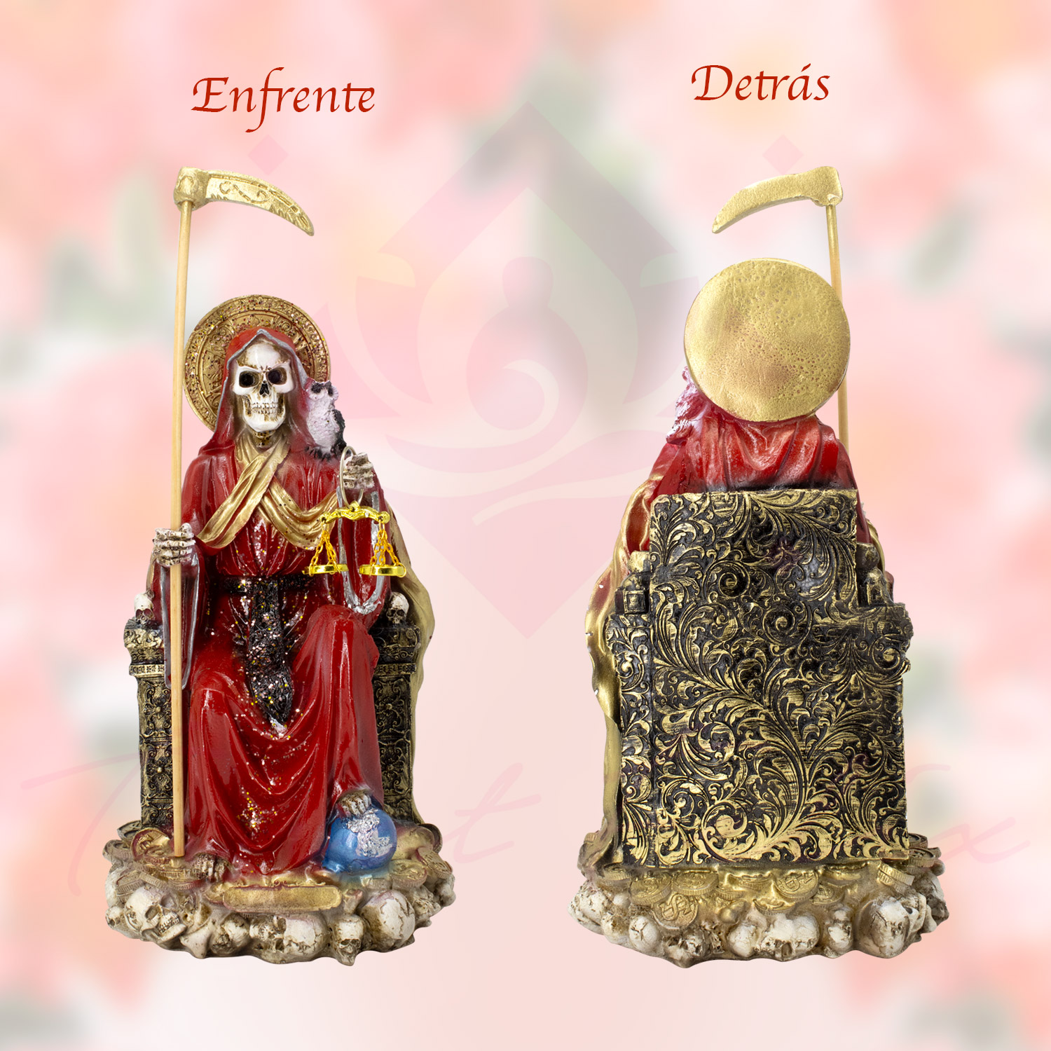 Santa Muerte Suprema Roja Búho 30 Cm Curada+ Libro