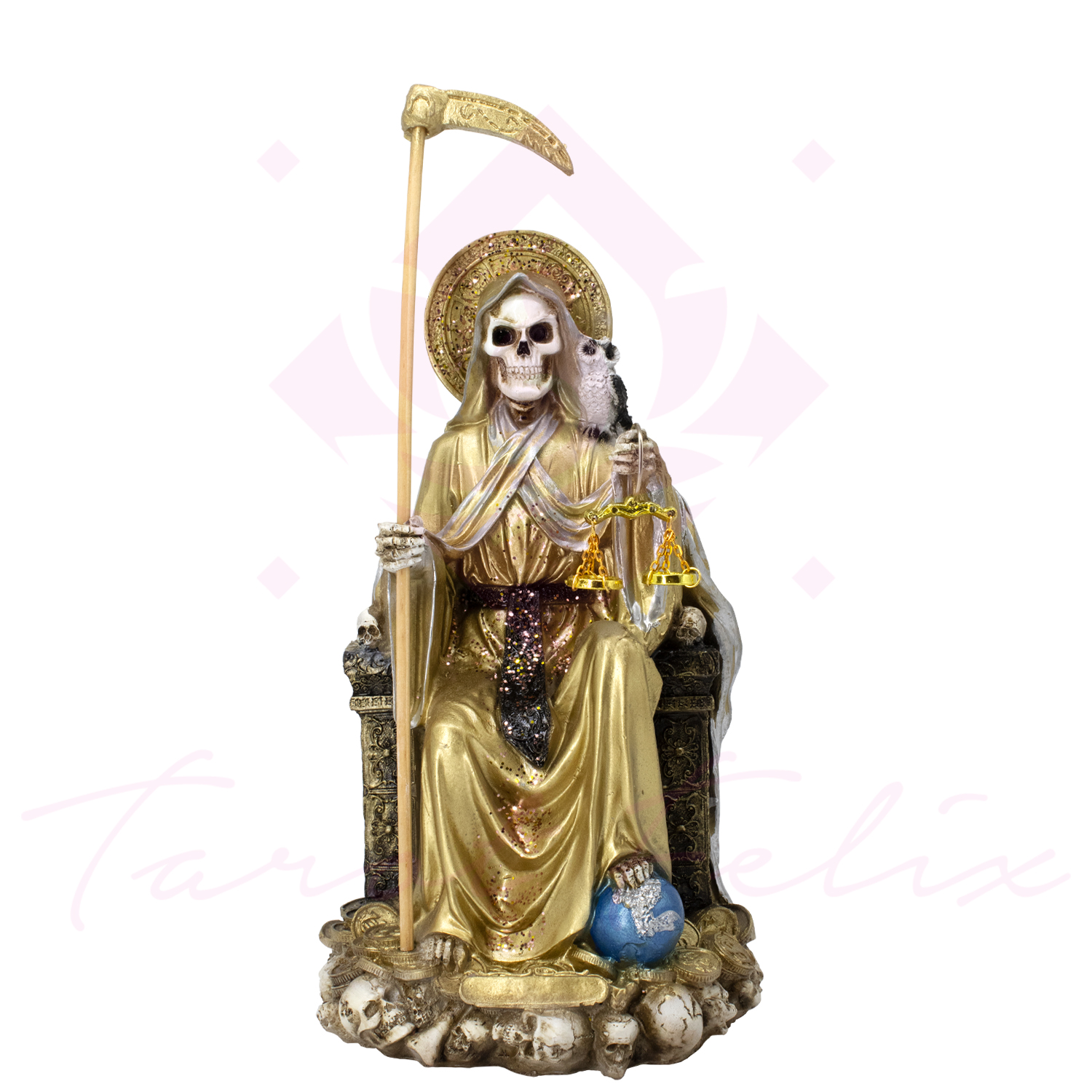 Santa Muerte Suprema Dorada Búho 30 Cm Curada+ Libro