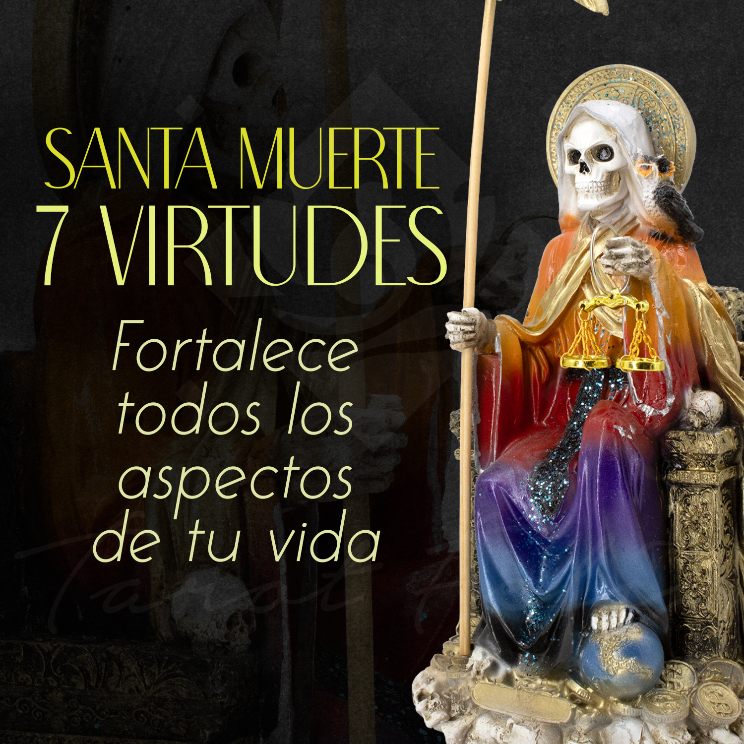 Santa Muerte Suprema Dorada Búho 30 Cm Curada+ Libro