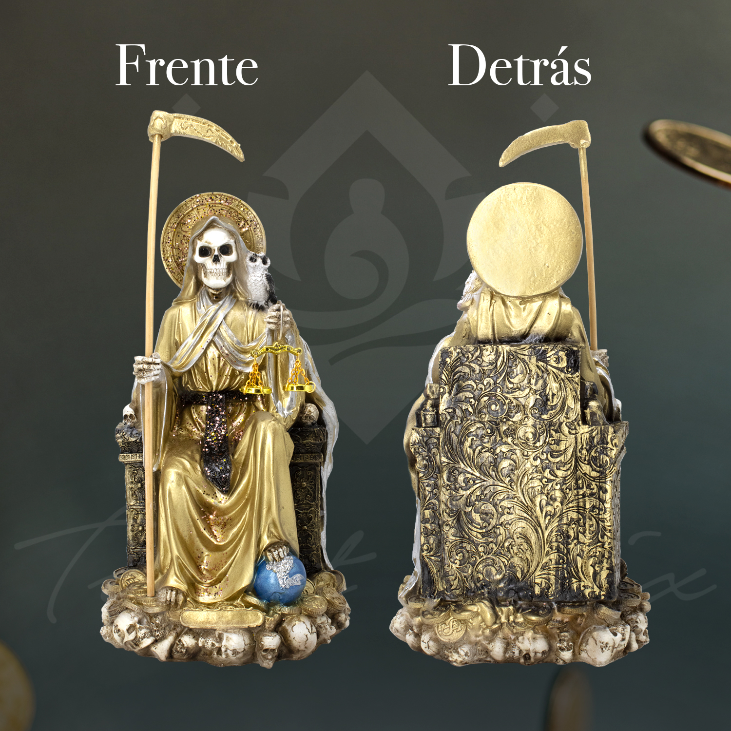 Santa Muerte Suprema Dorada Búho 30 Cm Curada+ Libro