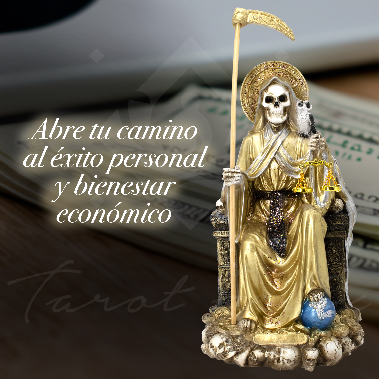 Santa Muerte Suprema Dorada Búho 30 Cm Curada+ Libro