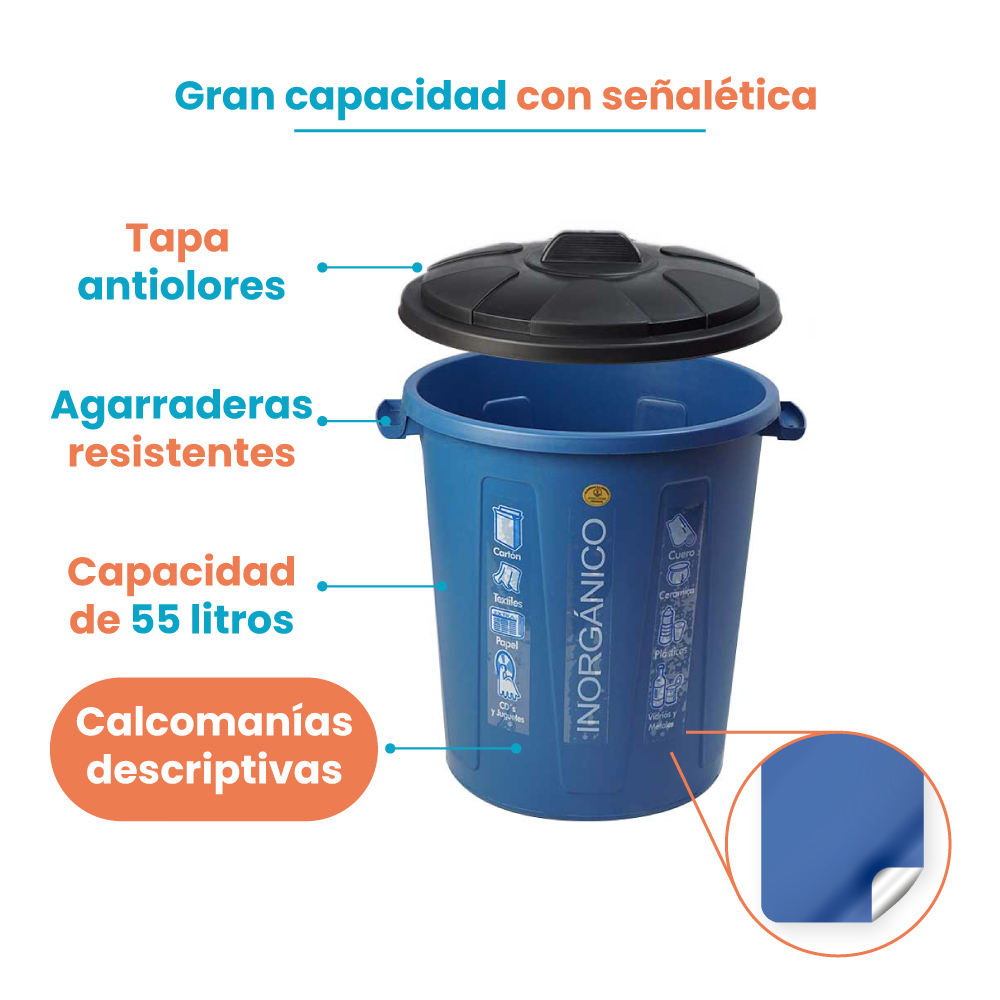 Practibote Cesto Contenedor Para Basura 55l Inorganico