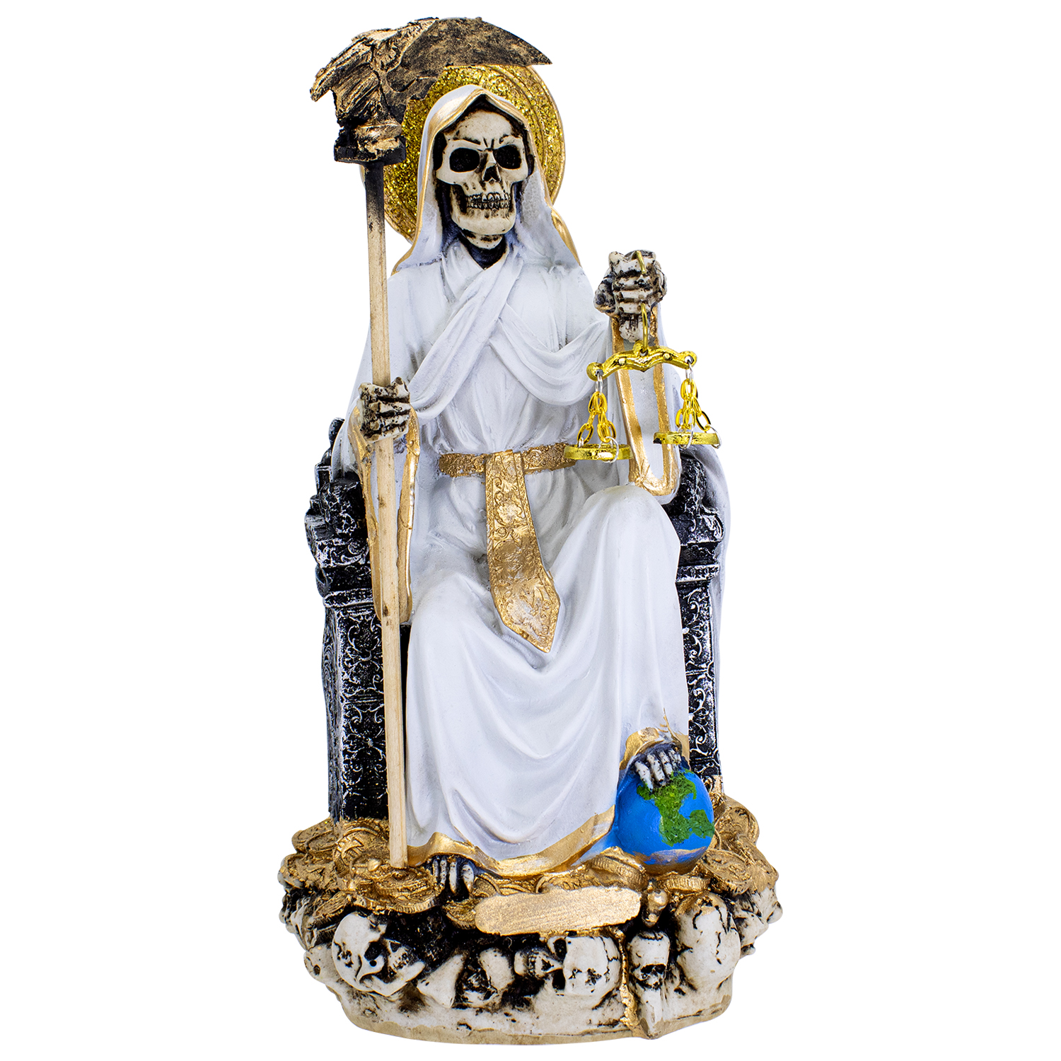 Santa Muerte Blanca Suprema Paz Armonia 30 Cm Curada + Libro