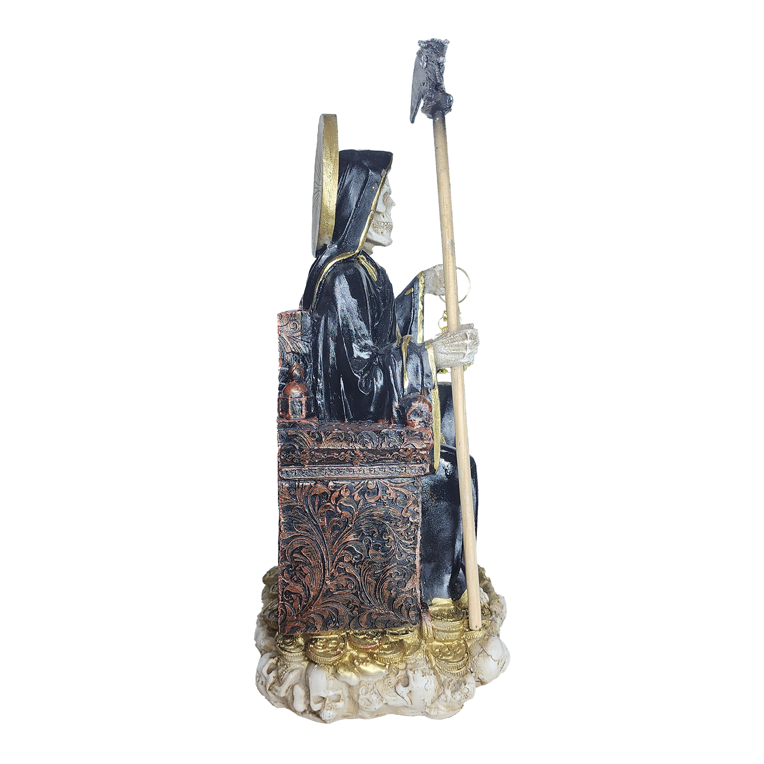 Santa Muerte Negra Suprema Sentada 30 Cm Curada + Libro