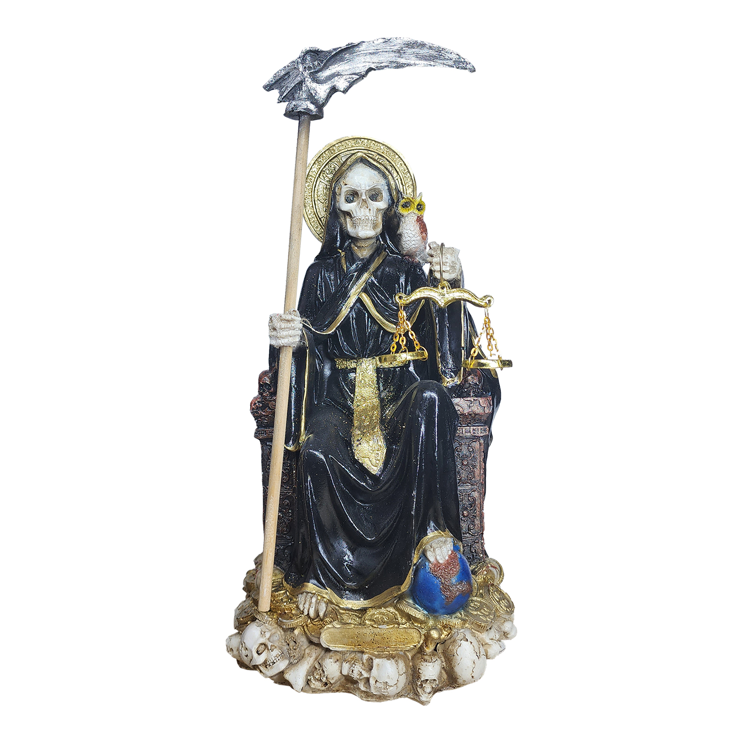 Santa Muerte Negra Suprema Sentada 30 Cm Curada + Libro