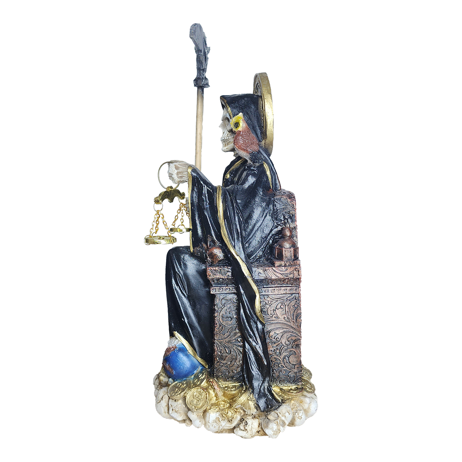 Santa Muerte Negra Suprema Sentada 30 Cm Curada + Libro