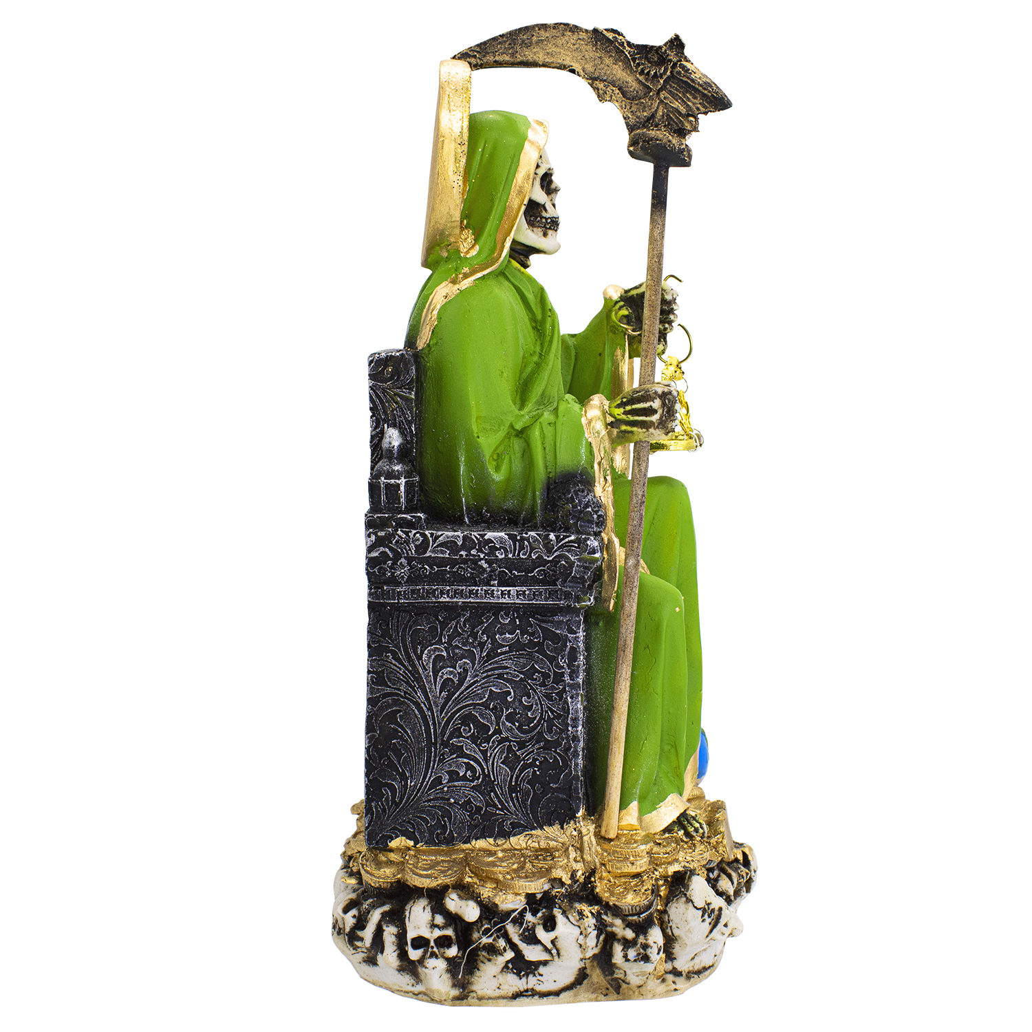 Santa Muerte Verde Suprema Sentada 30 Cm Curada + Libro