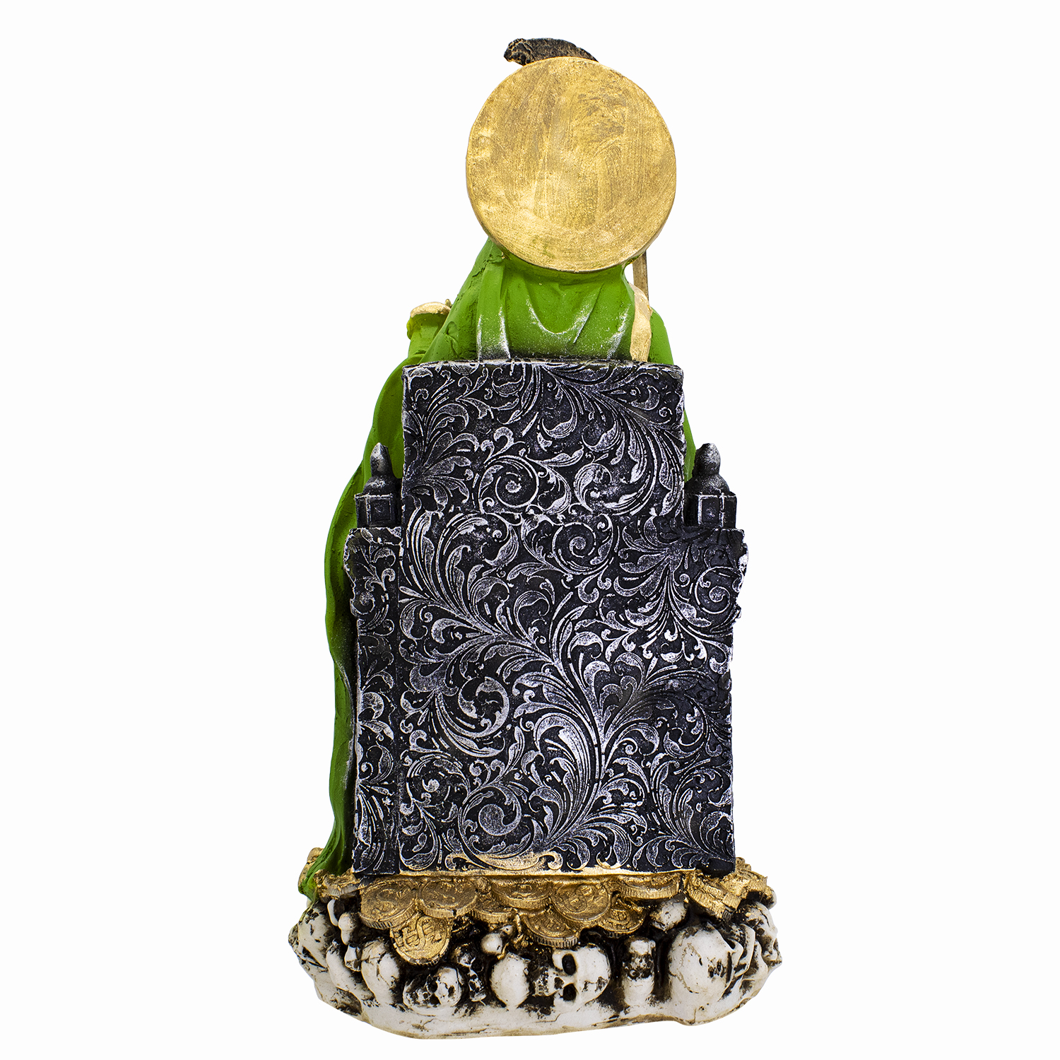 Santa Muerte Verde Suprema Sentada 30 Cm Curada + Libro