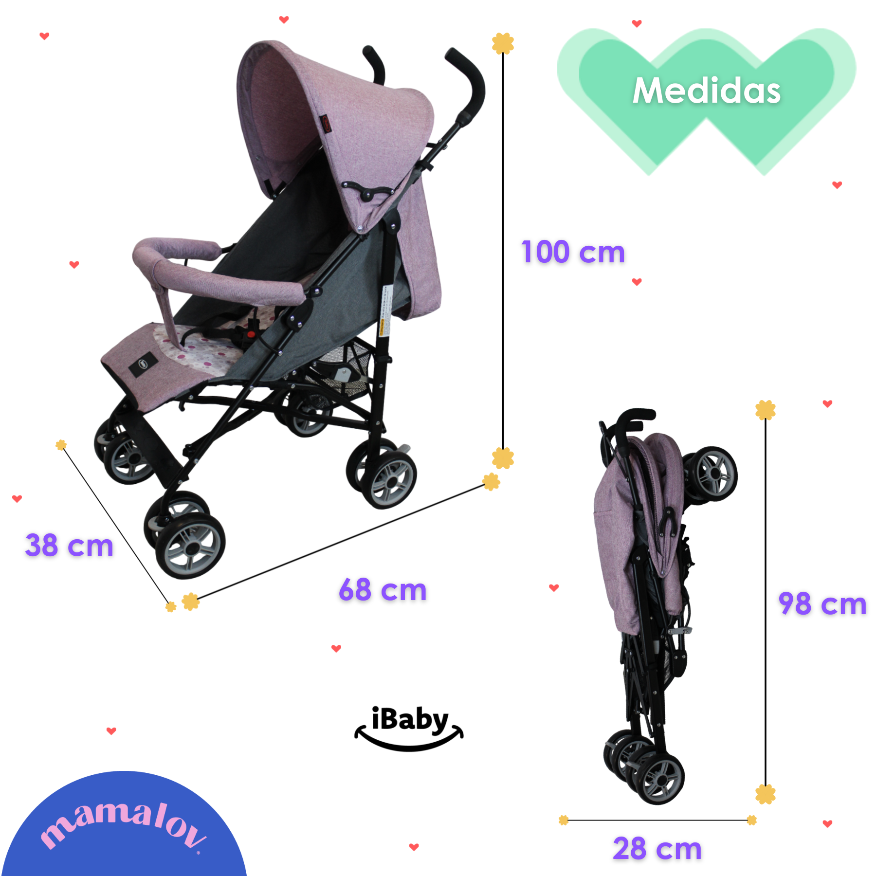 Carriola De Bastón Plegable Viajera We Lite - Rosa - Ibaby