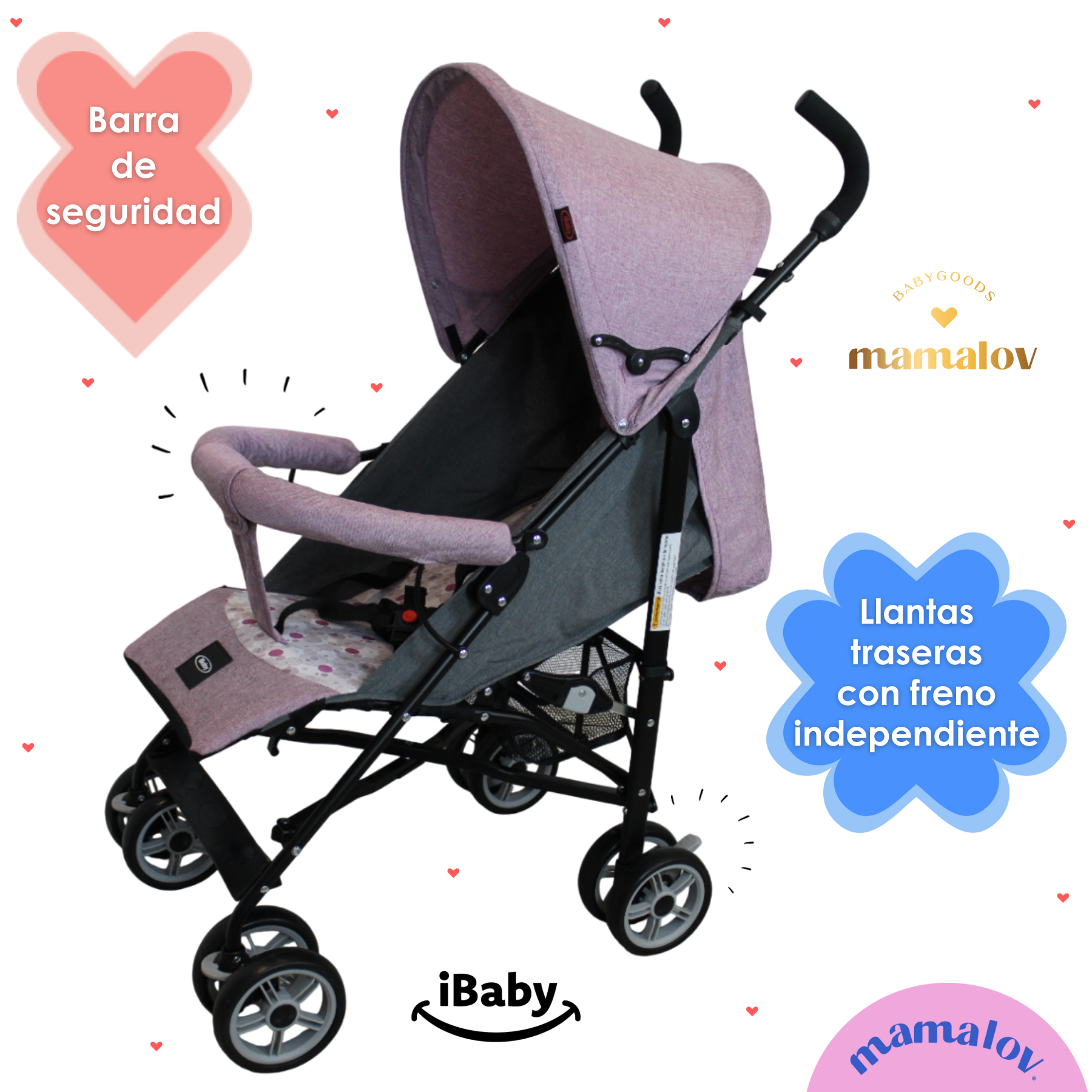 Carriola De Bastón Plegable Viajera We Lite - Rosa - Ibaby