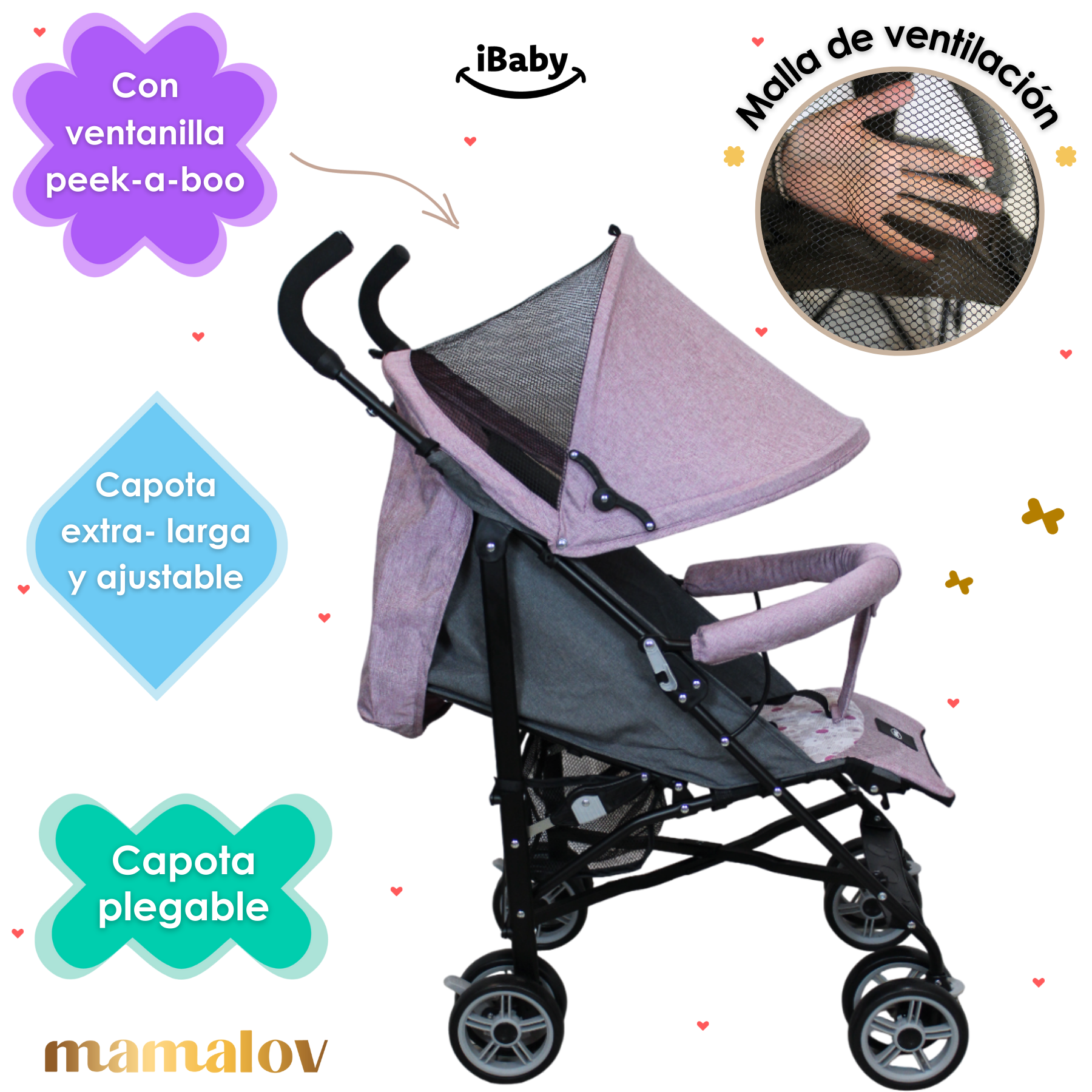 Carriola De Bastón Plegable Viajera We Lite - Rosa - Ibaby