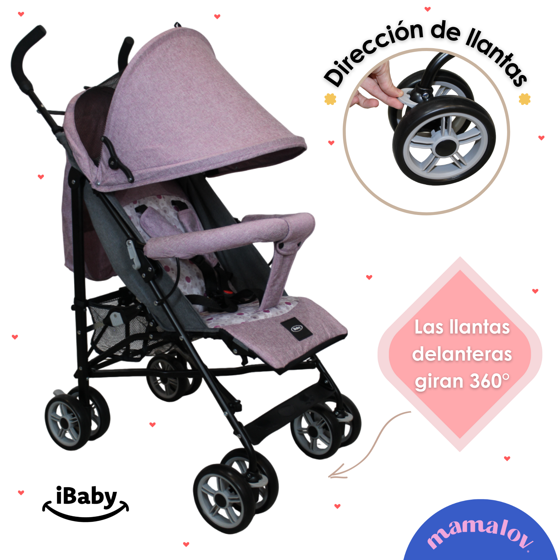 Carriola De Bastón Plegable Viajera We Lite - Rosa - Ibaby