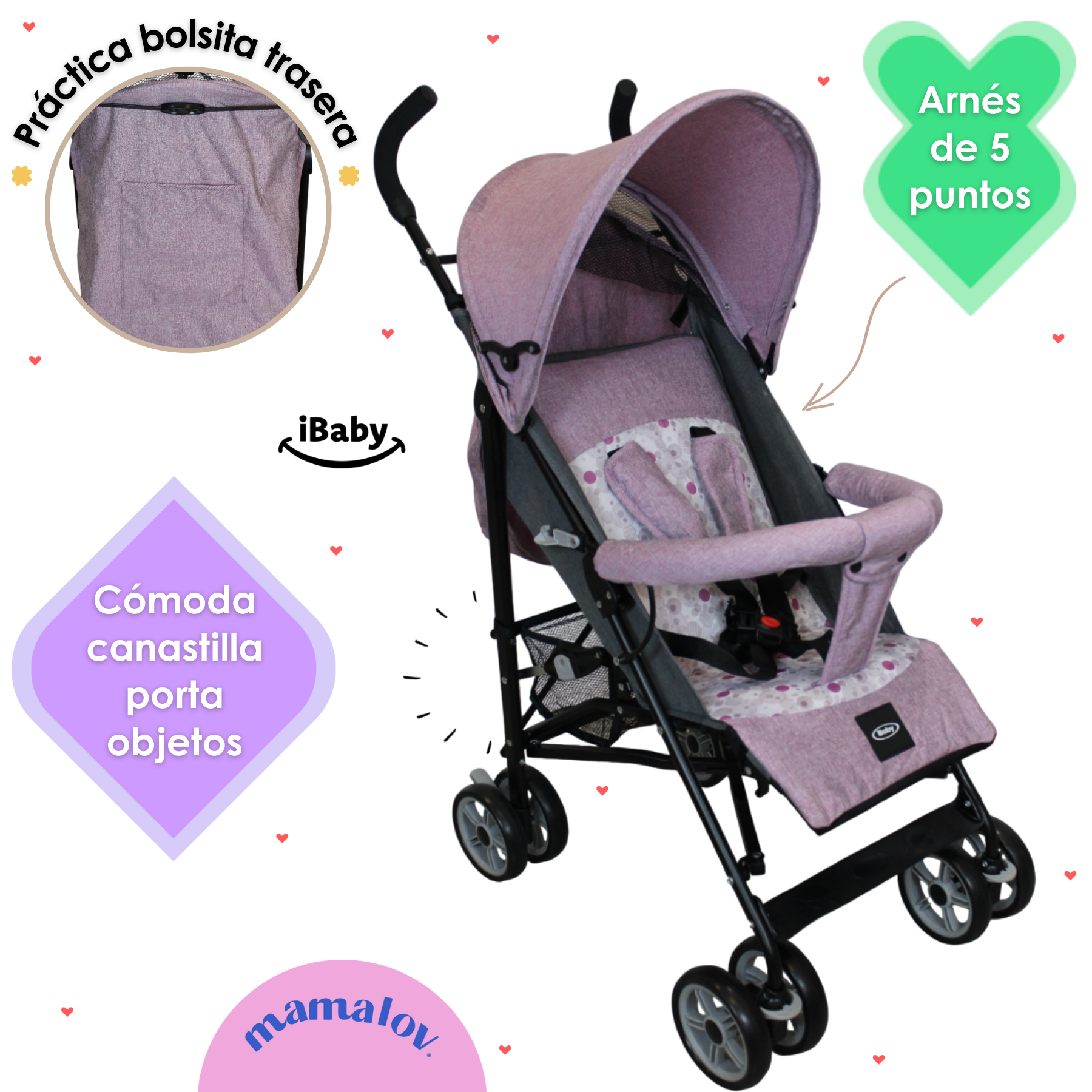 Carriola De Bastón Plegable Viajera We Lite - Rosa - Ibaby