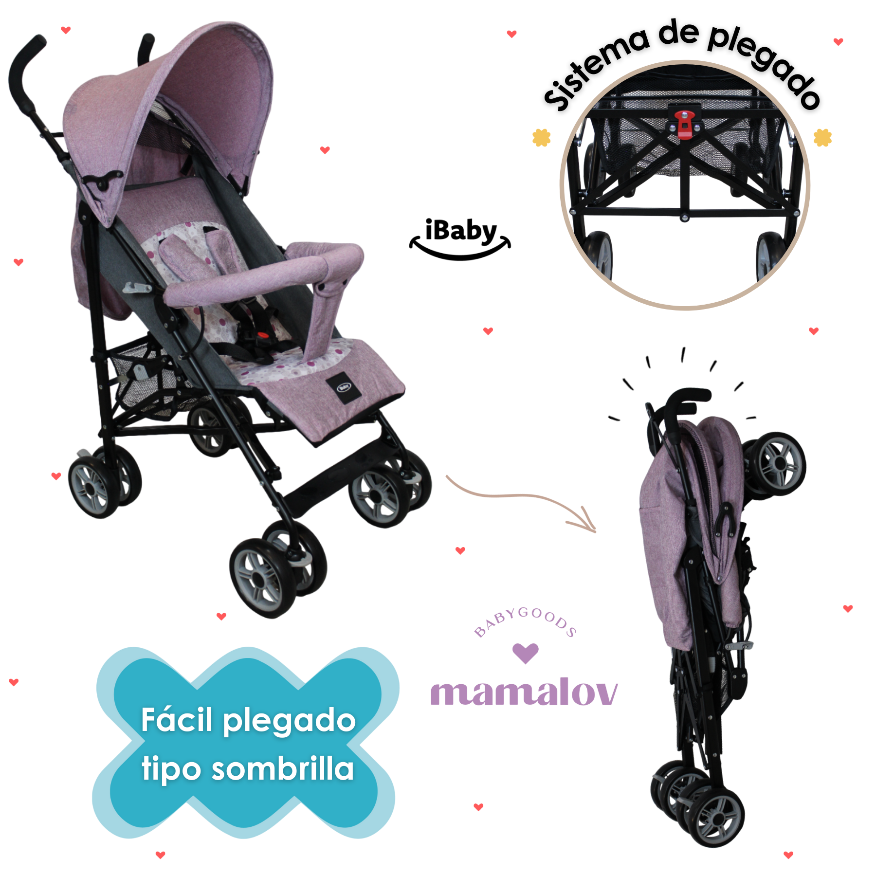 Carriola De Bastón Plegable Viajera We Lite - Rosa - Ibaby