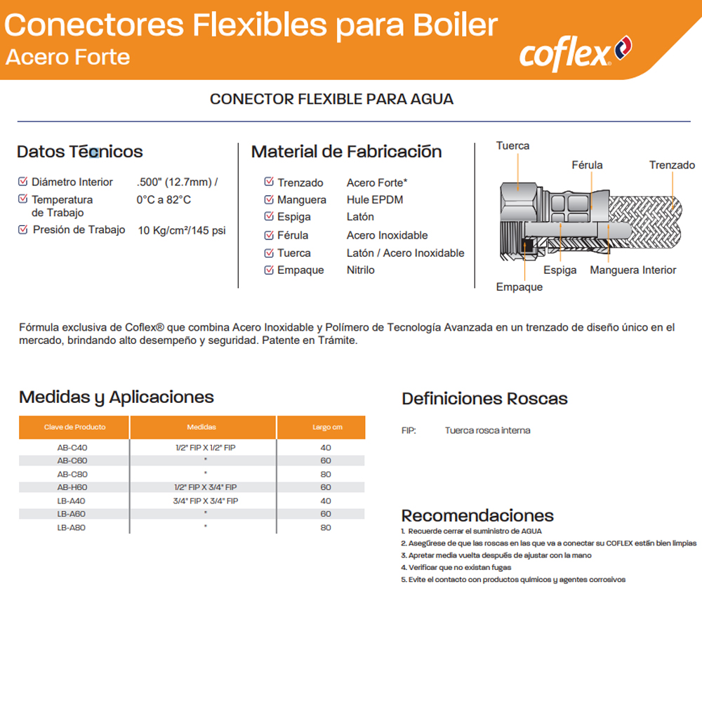 Conector Flexible para Boiler 1/2 x 1/2 60 cm Coflex 