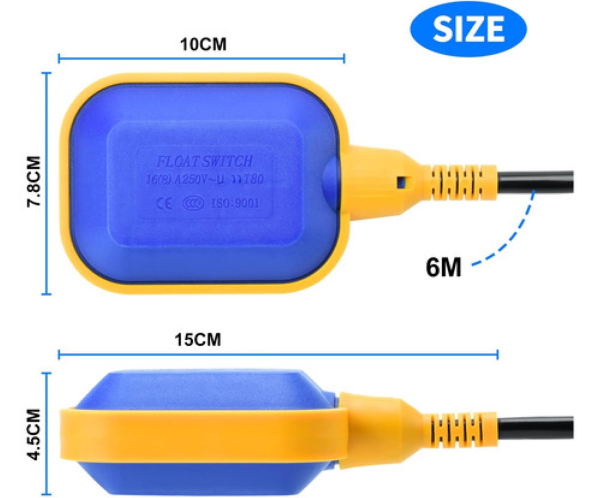 Flotador Eléctrico Electronivel Tinaco Cisterna 6m Cable AMARILLO NEGRO AZUL