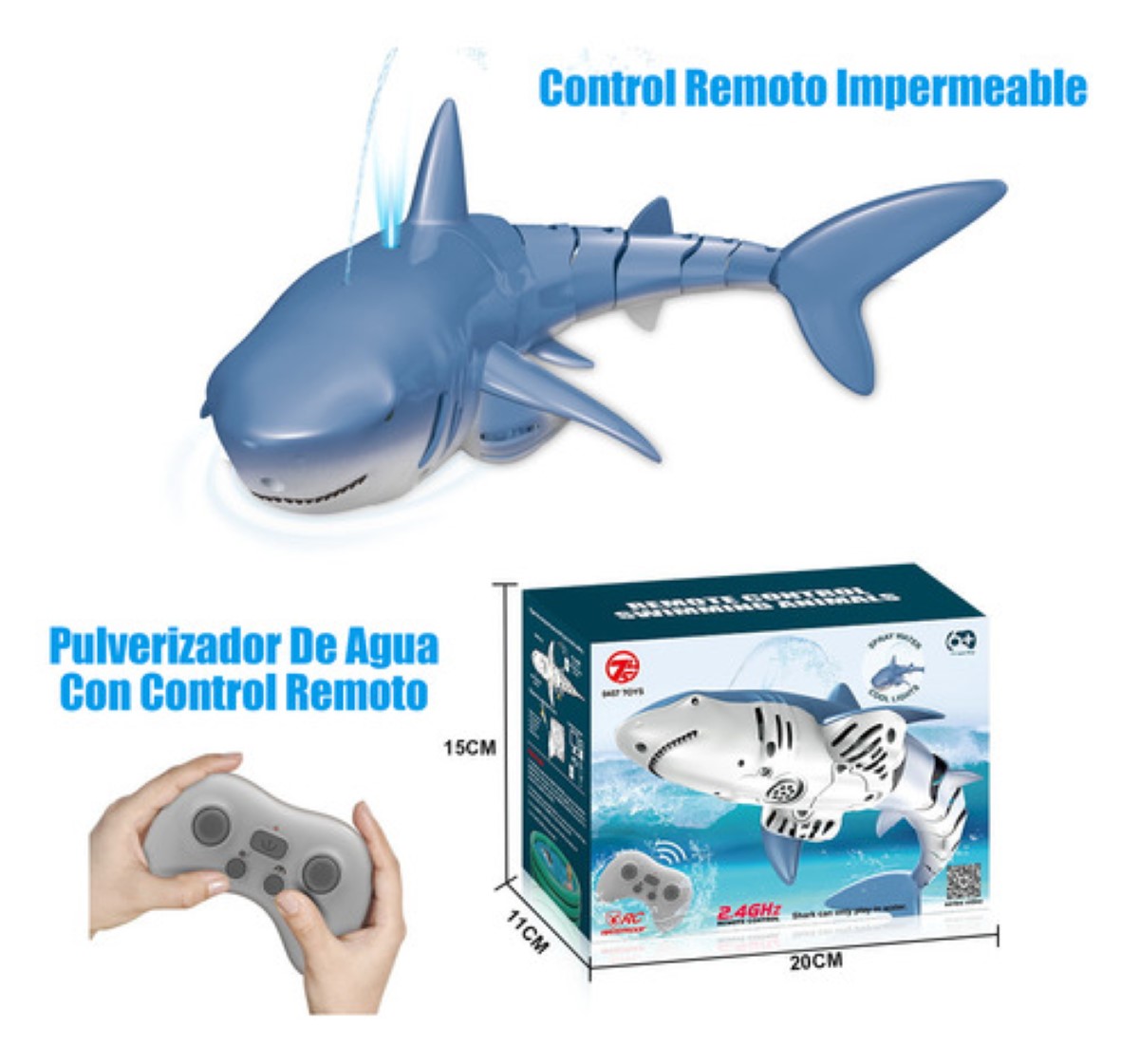 Juguete De Tiburón Con Control Remoto Con Tres Baterias Azul