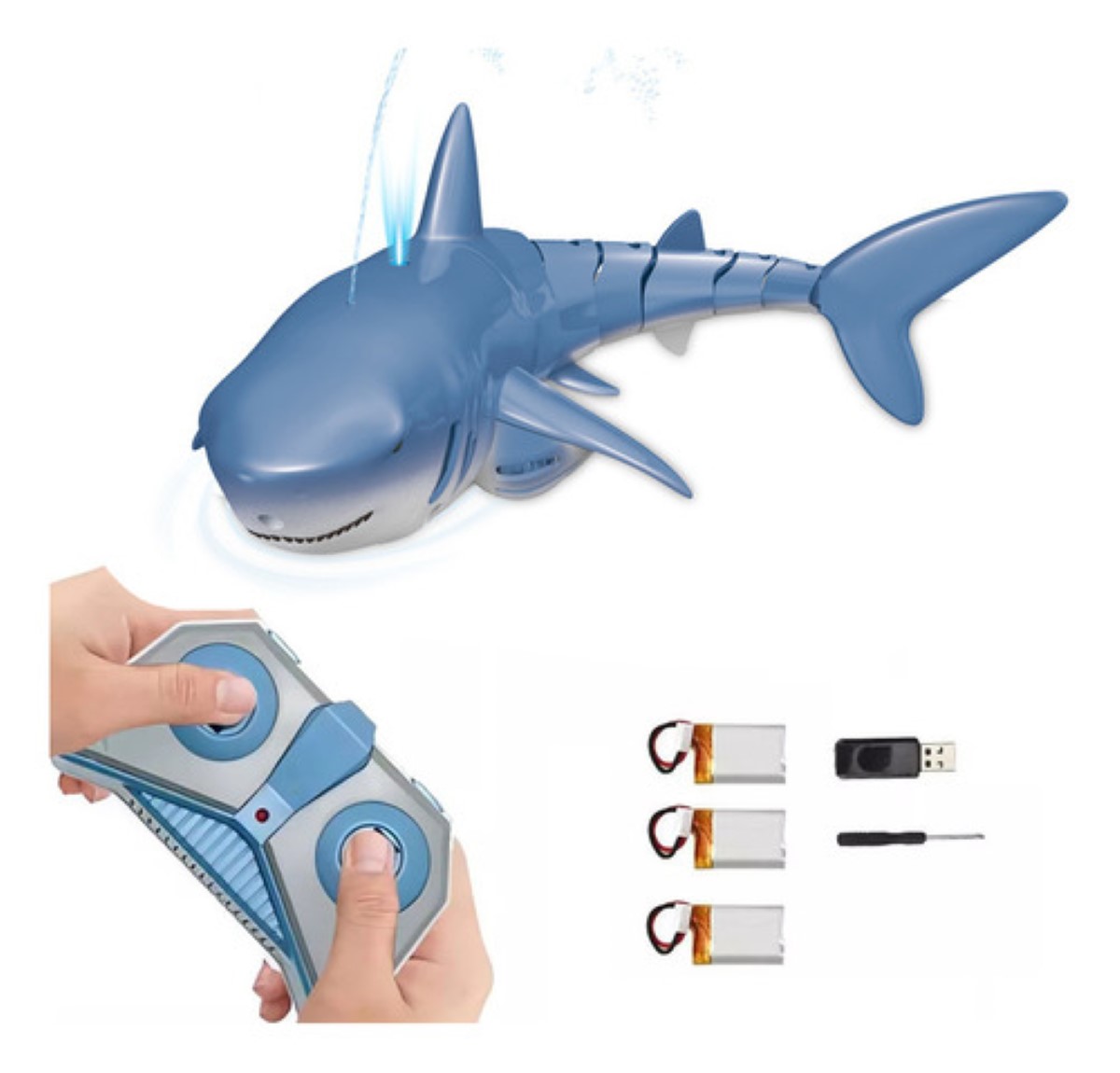 Juguete De Tiburón Con Control Remoto Con Tres Baterias Azul